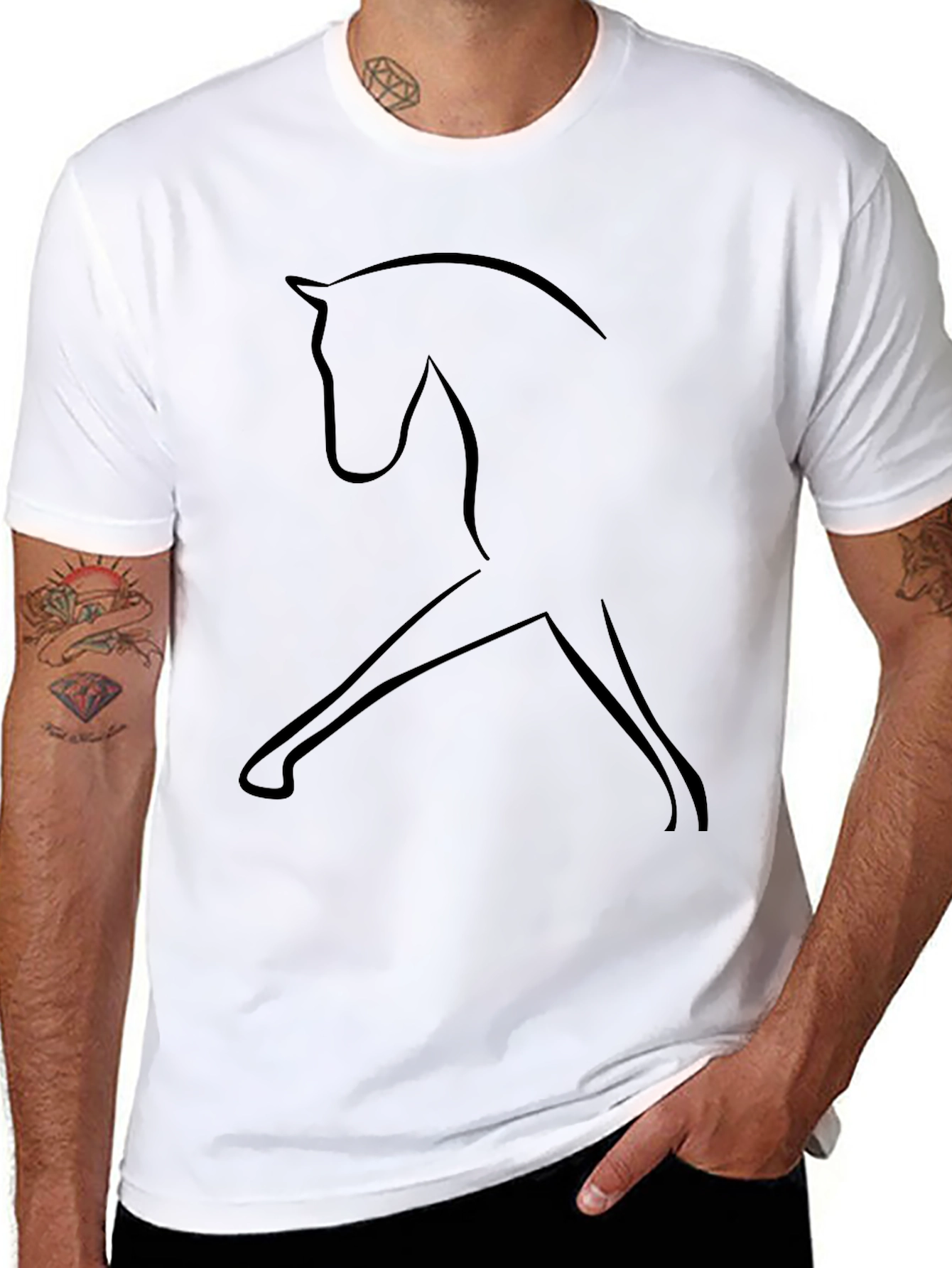 Black Minimalist Horse Outline Black T-Shirt view 8