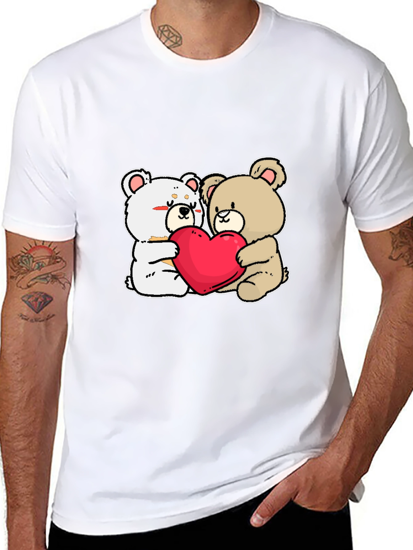 Black Cute Bears Hugging Heart T-Shirt view 8
