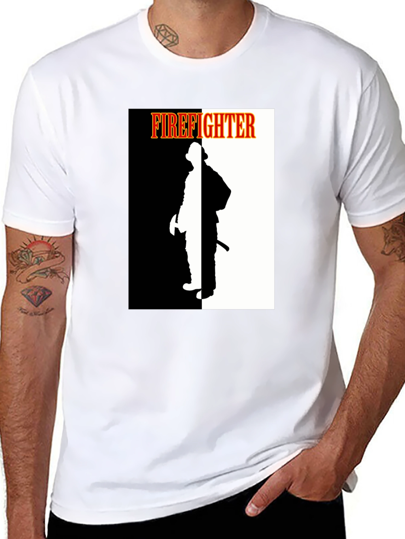 Black Firefighter Graphic Tee - Black Crew Neck Shirt view 8