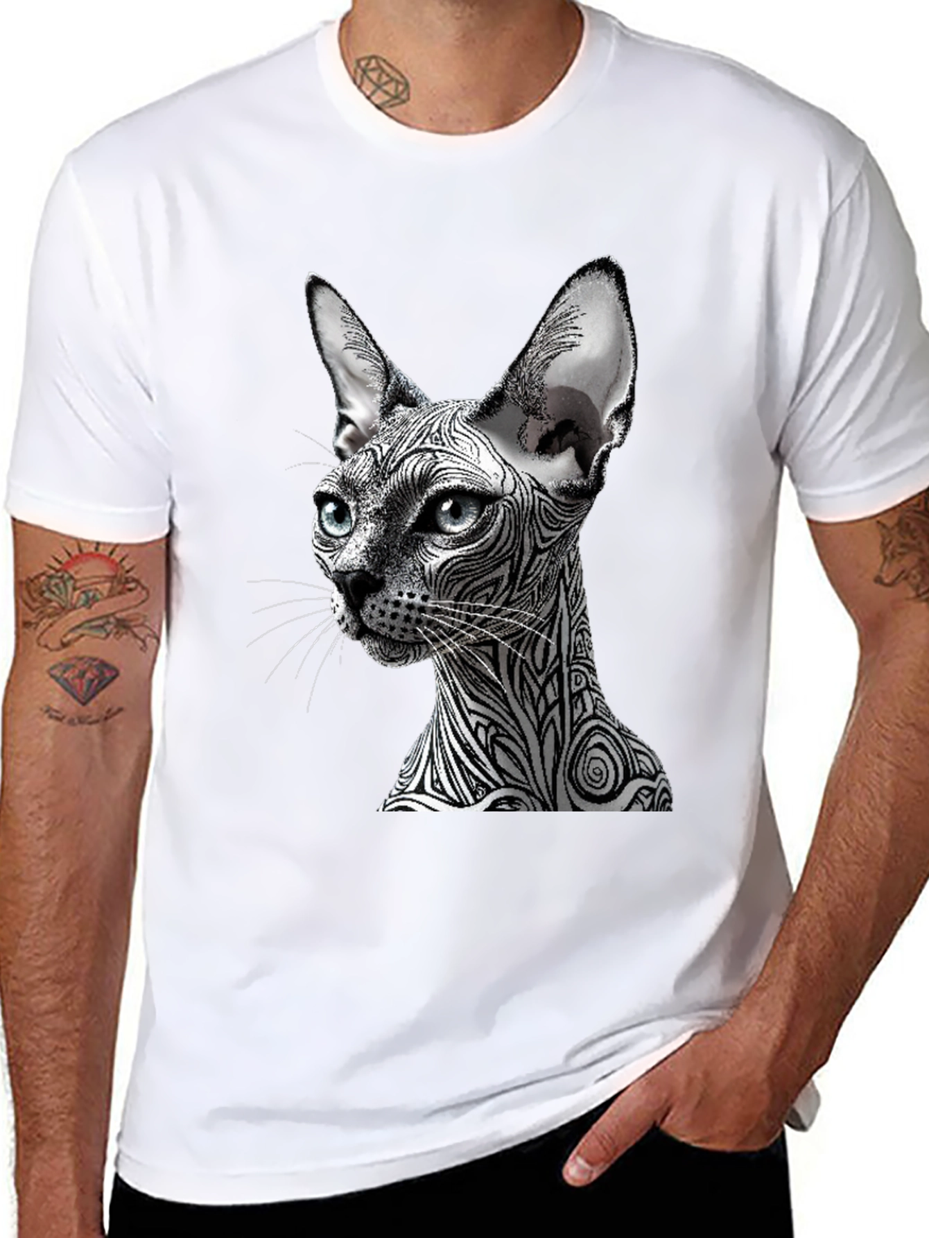 Black Unique Cat Graphic T-Shirt - Stylish Black Tee view 8