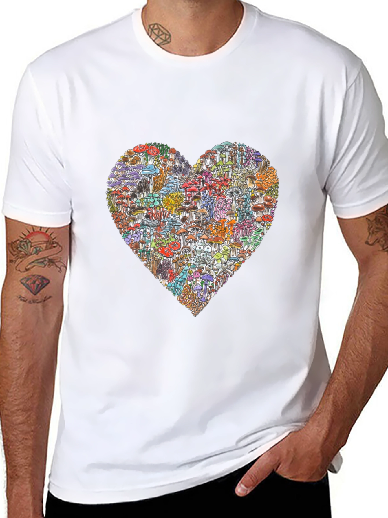 Black Mushroom Heart Graphic T-Shirt - Unique Design view 8