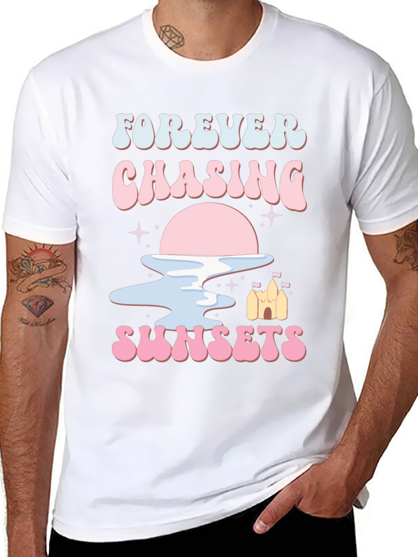 Black Forever Chasing Sunsets Graphic Tee view 8