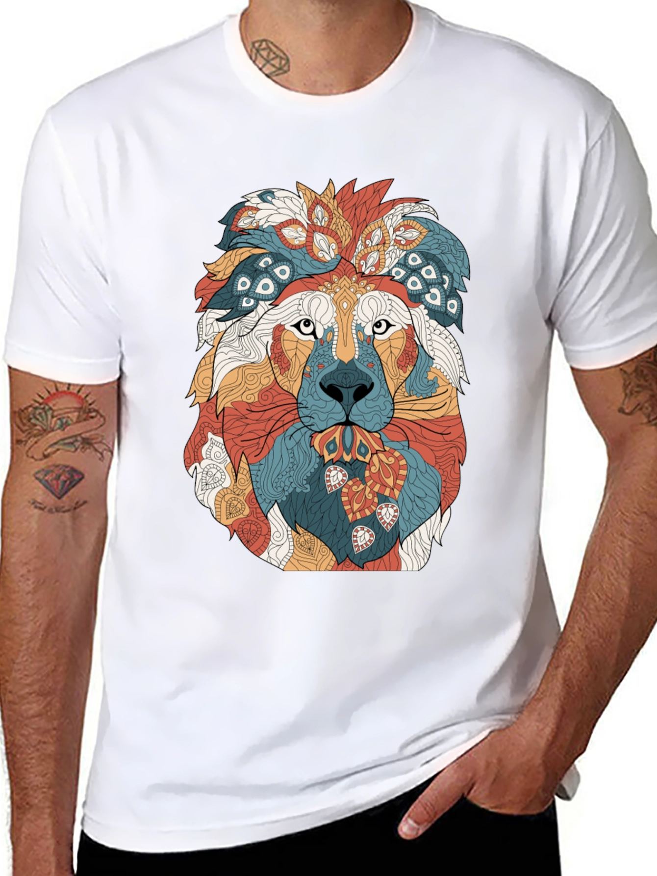 Black Lion Graphic Print Crew Neck T-Shirt - Artistic Design view 8