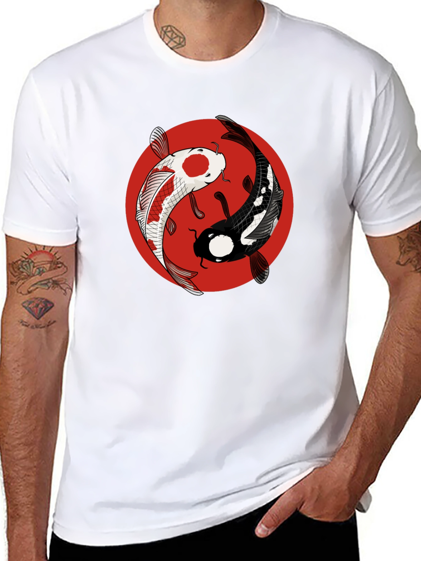 Black Yin Yang Koi Fish Graphic Tee - Black Cotton T-Shirt view 8