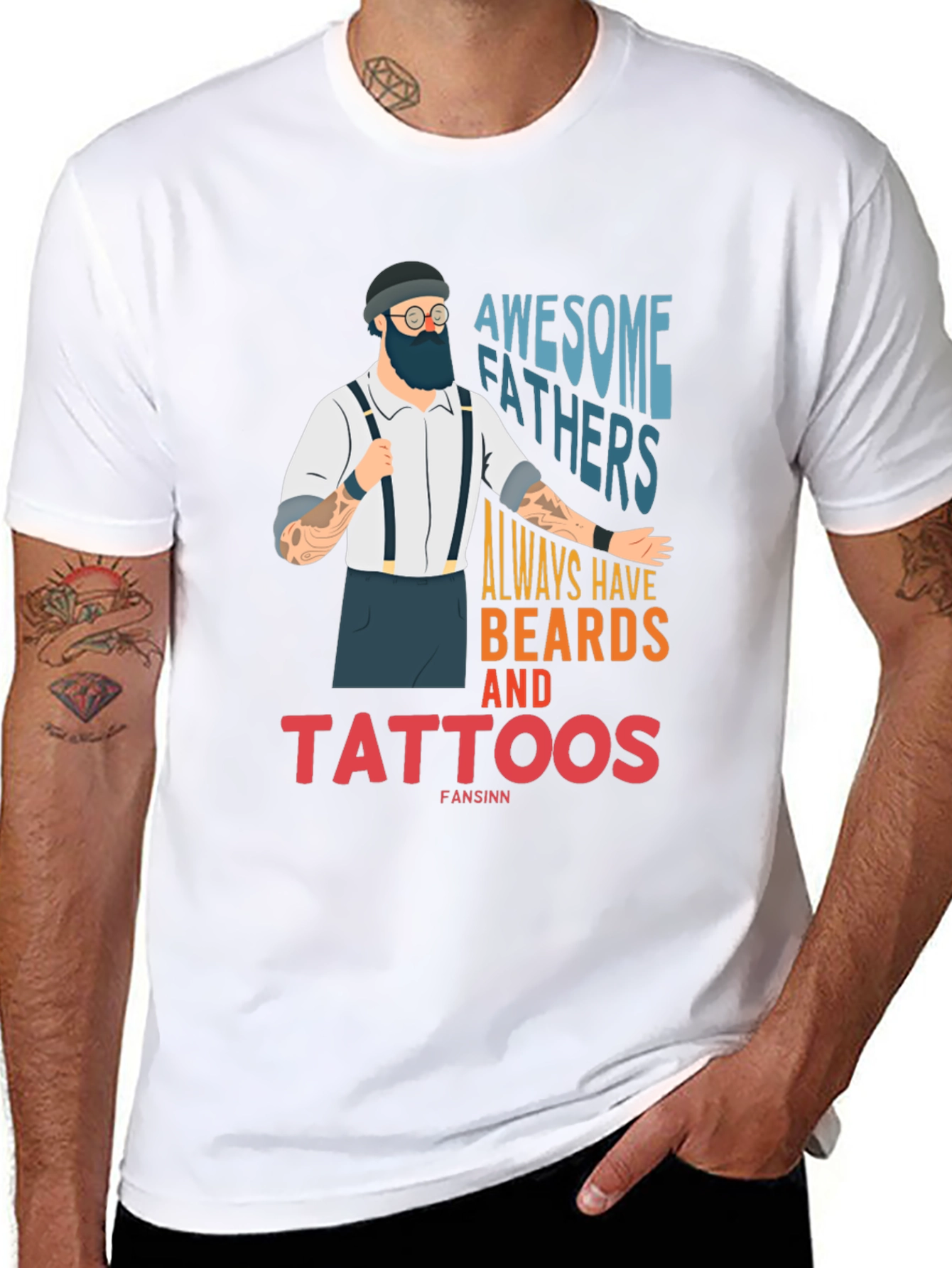 Black Awesome Fathers Beards Tattoos Graphic Tee view 8