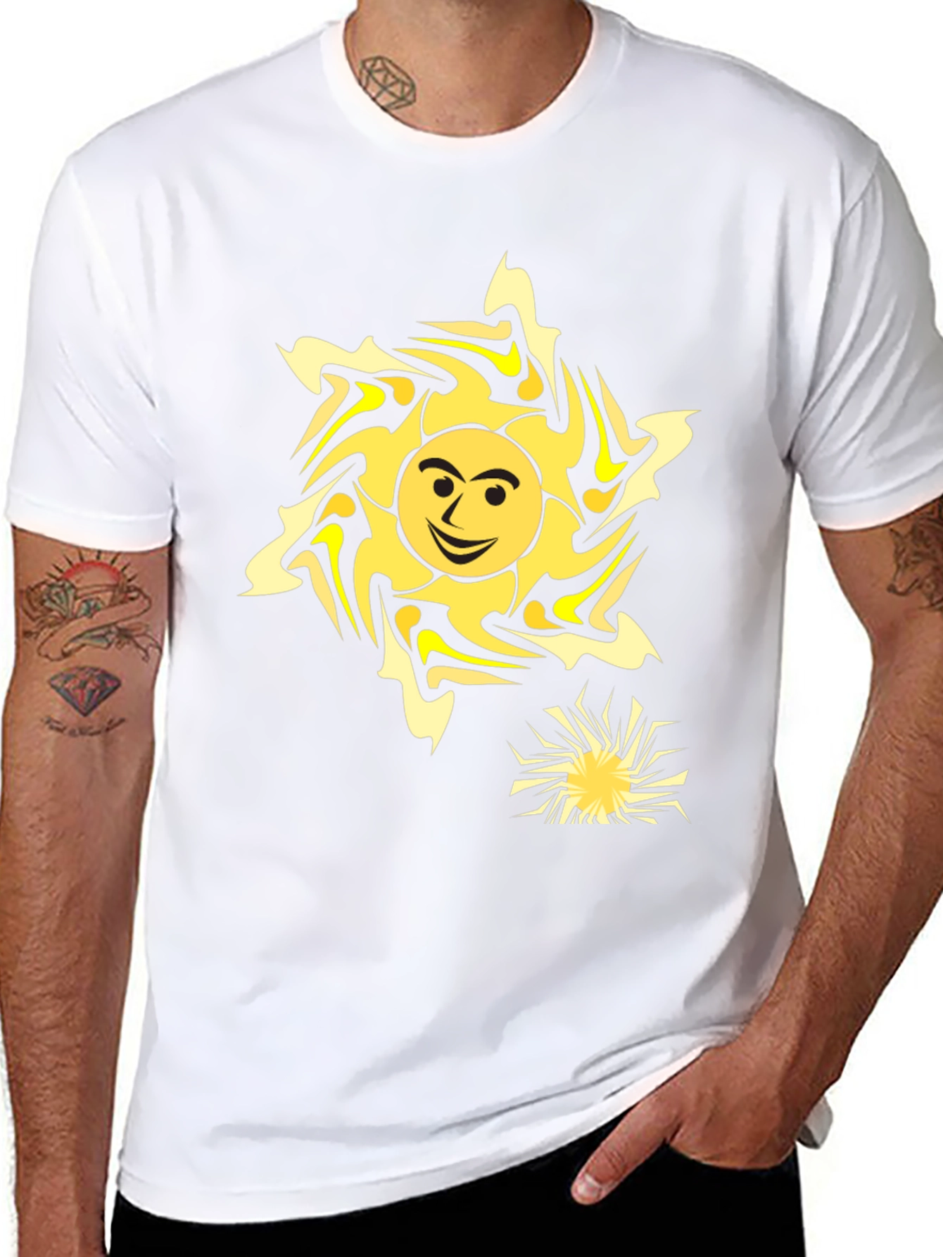 Black Smiling Sun Graphic Tee - Black Cotton Comfort view 8