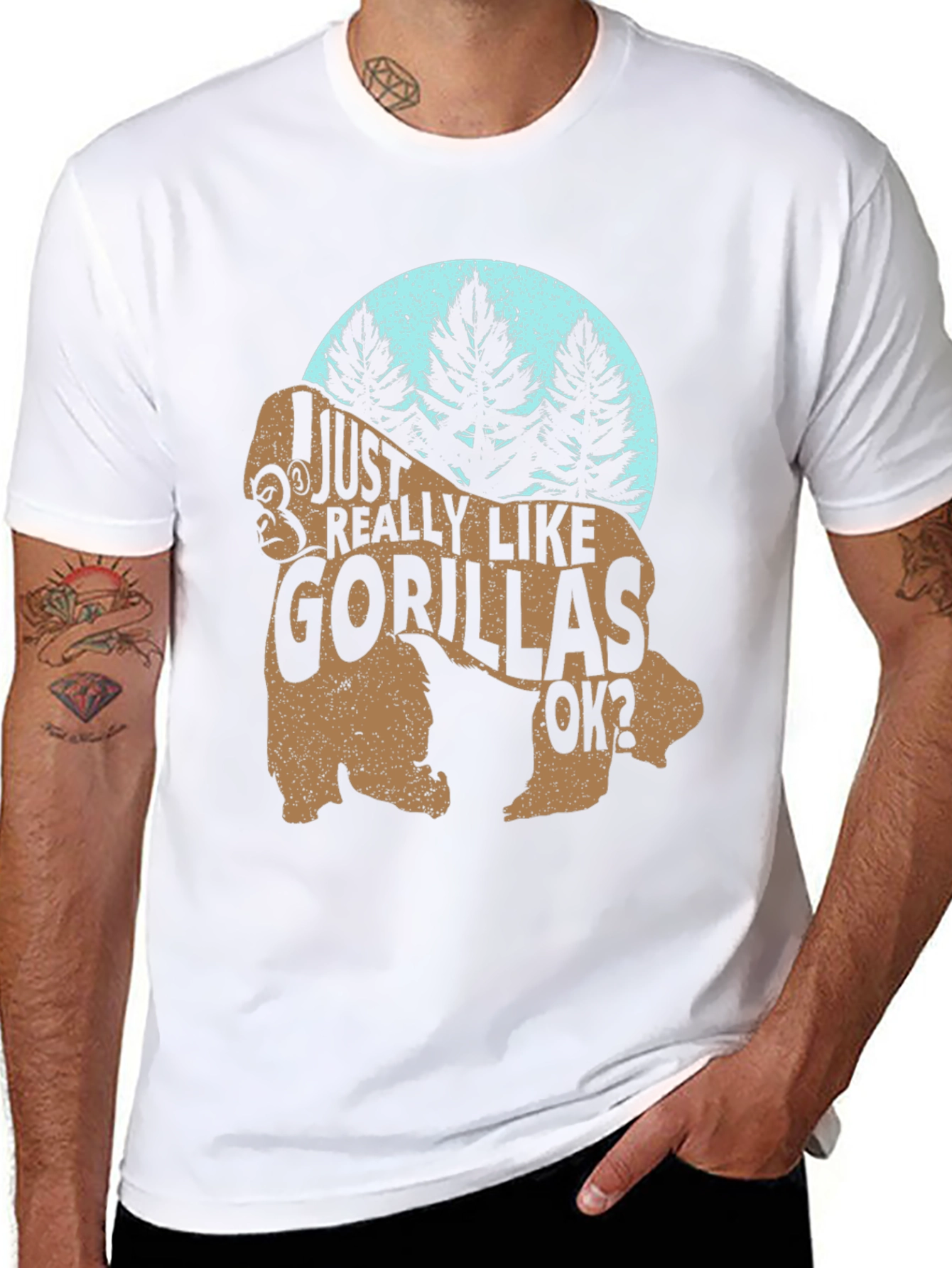 Black I Just Really Like Gorillas OK? Funny Gorilla T-Shirt view 8