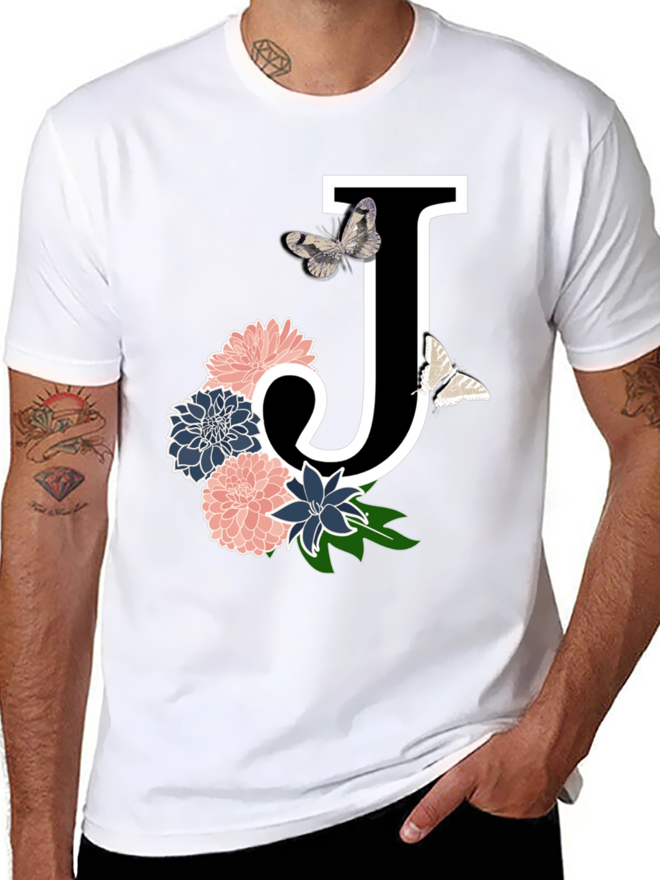 Black Floral Letter J T-Shirt view 8