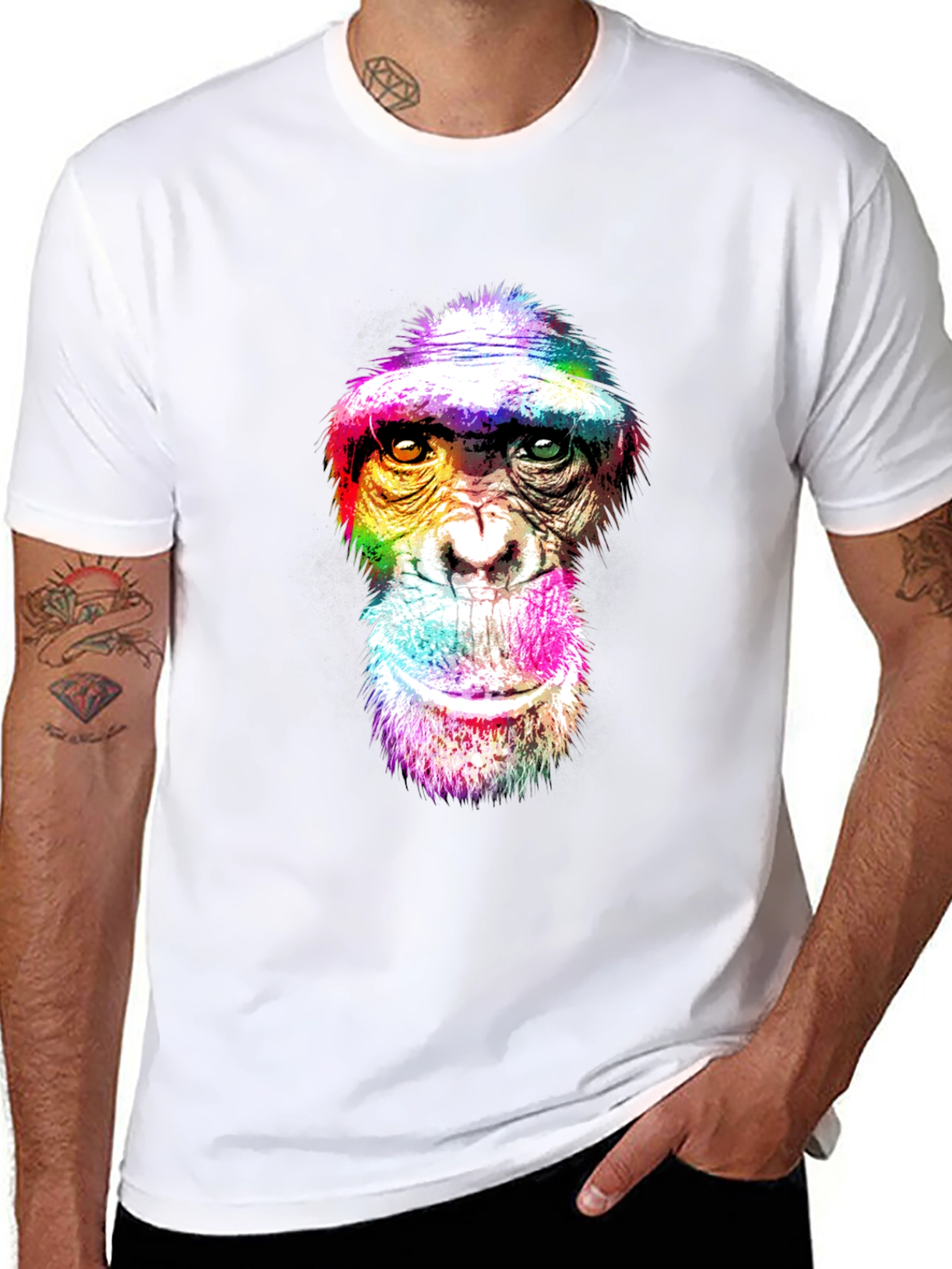 Black Colorful Chimpanzee Graphic Print T-Shirt view 8