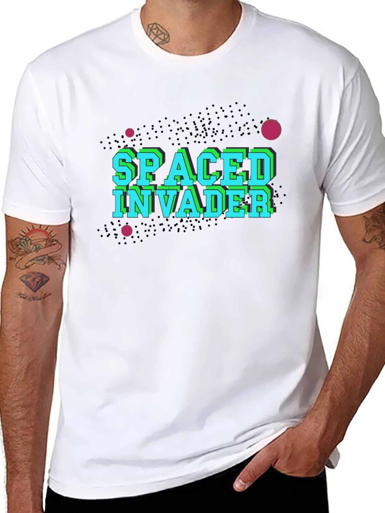Black Spaced Invader Black T-Shirt - Retro Gaming view 8