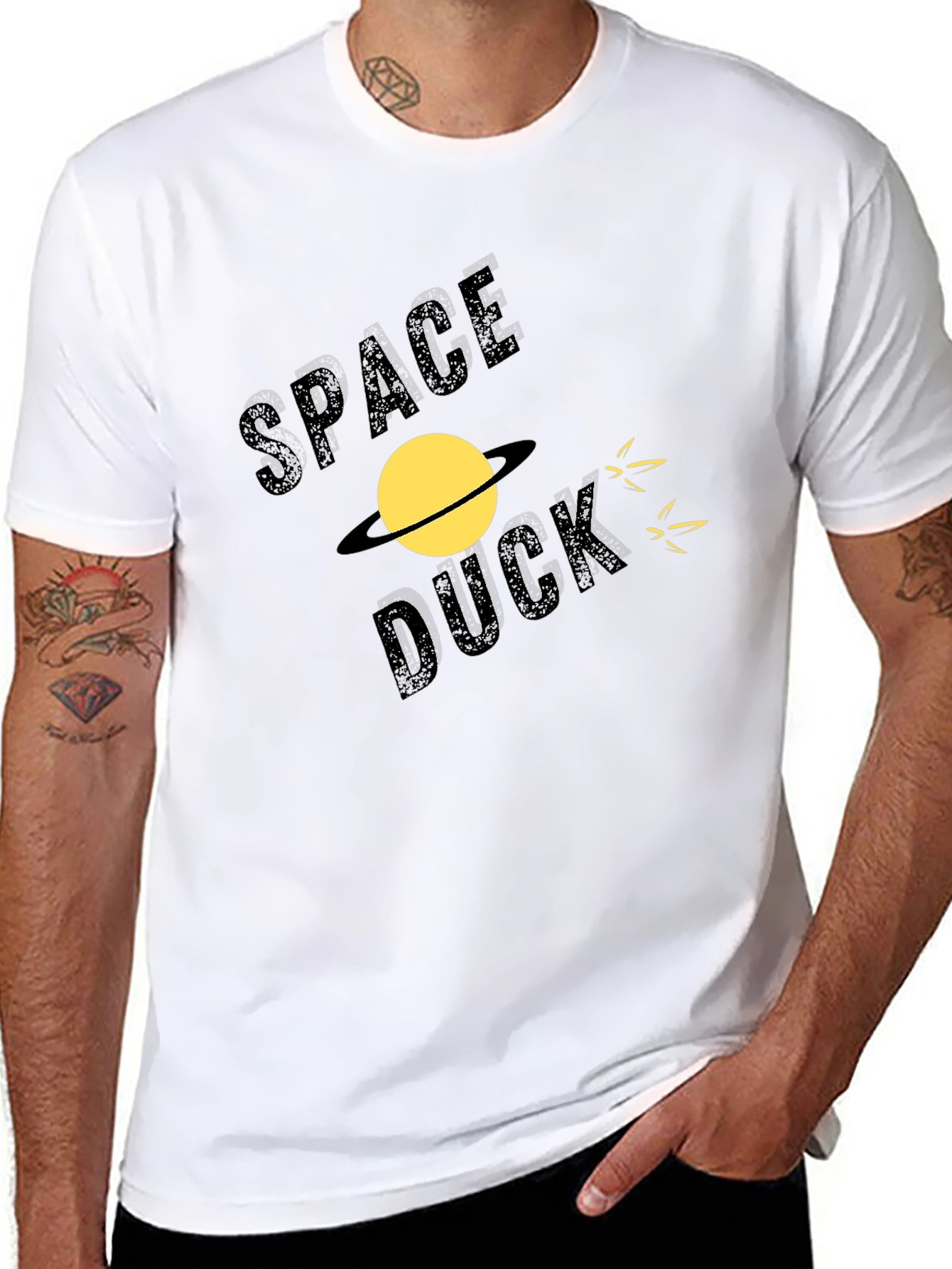 Black Space Duck T-Shirt - Novelty Graphic Tee view 8