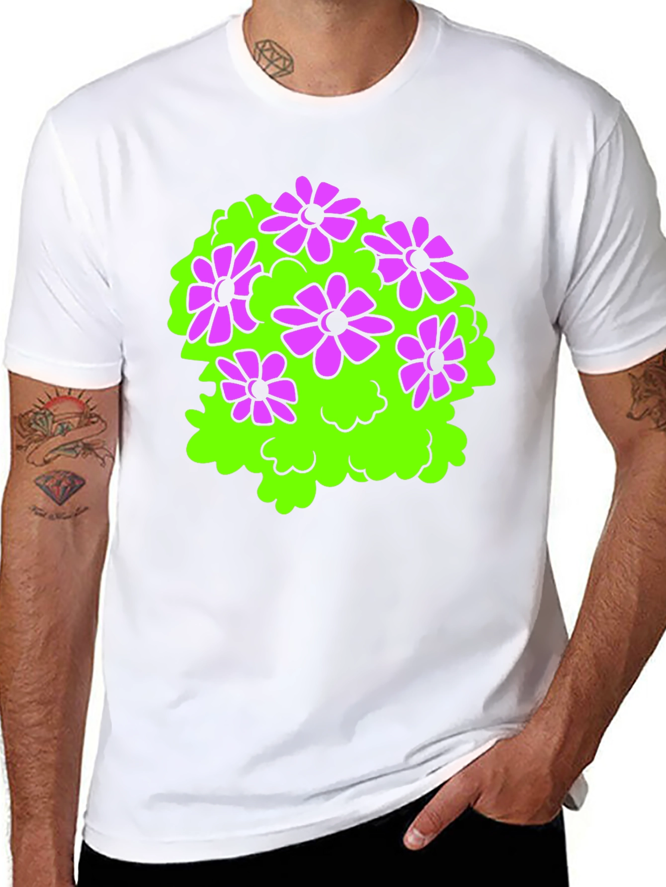 Black Black T-Shirt with Floral Bush Design view 8