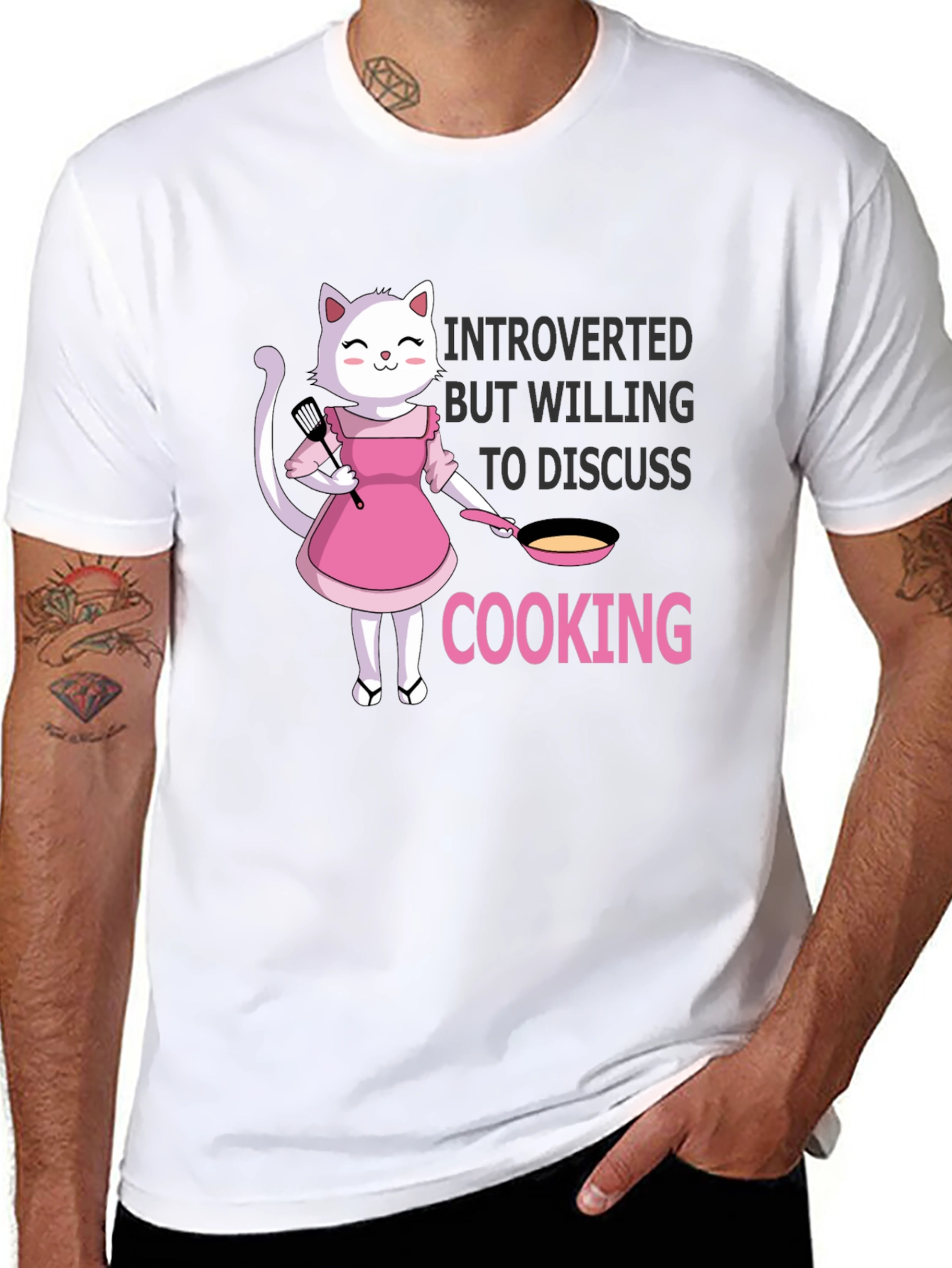 Black Introverted Cooking Cat T-Shirt view 8