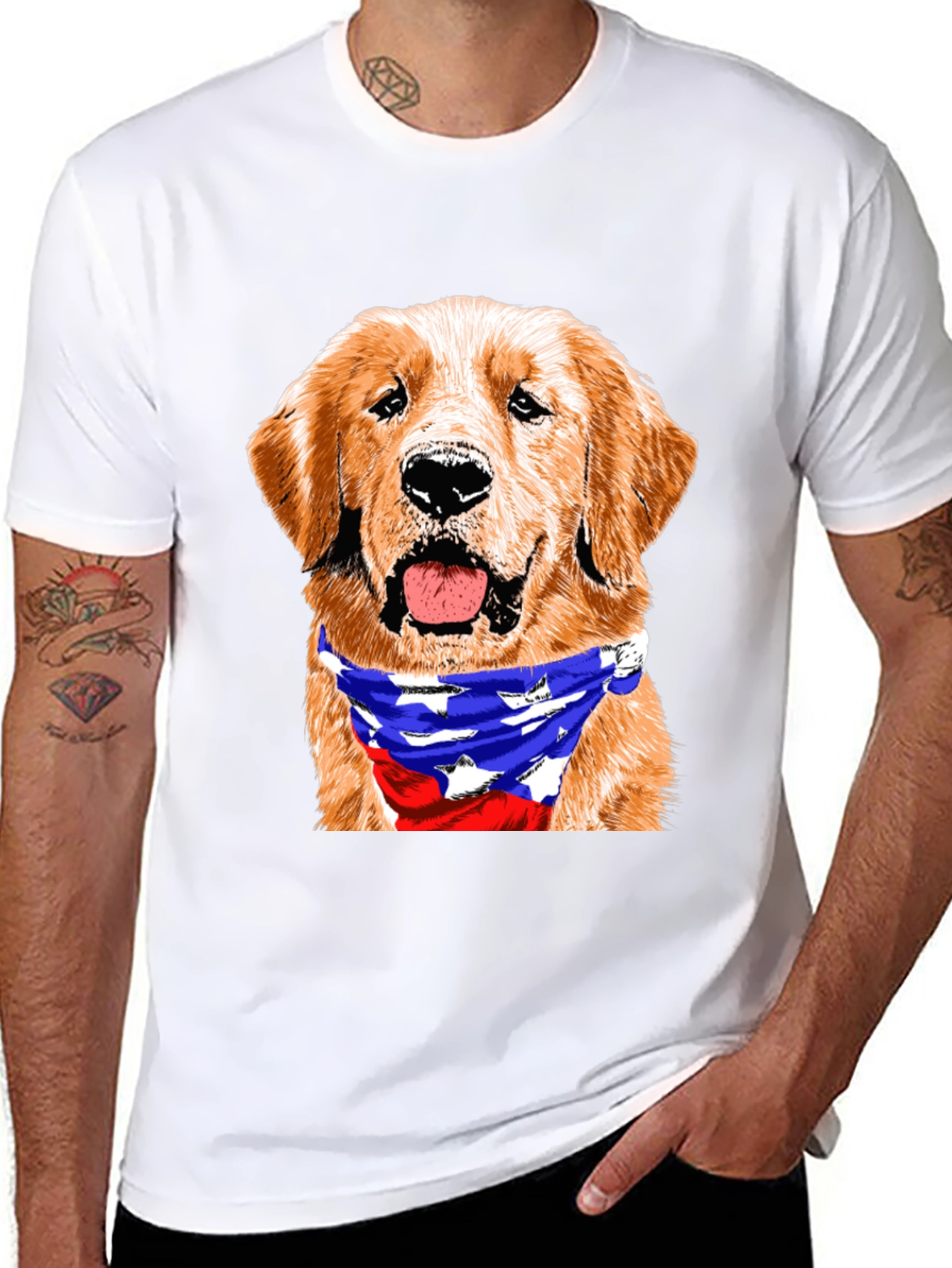 Black Golden Retriever American Flag Bandana T-Shirt view 8