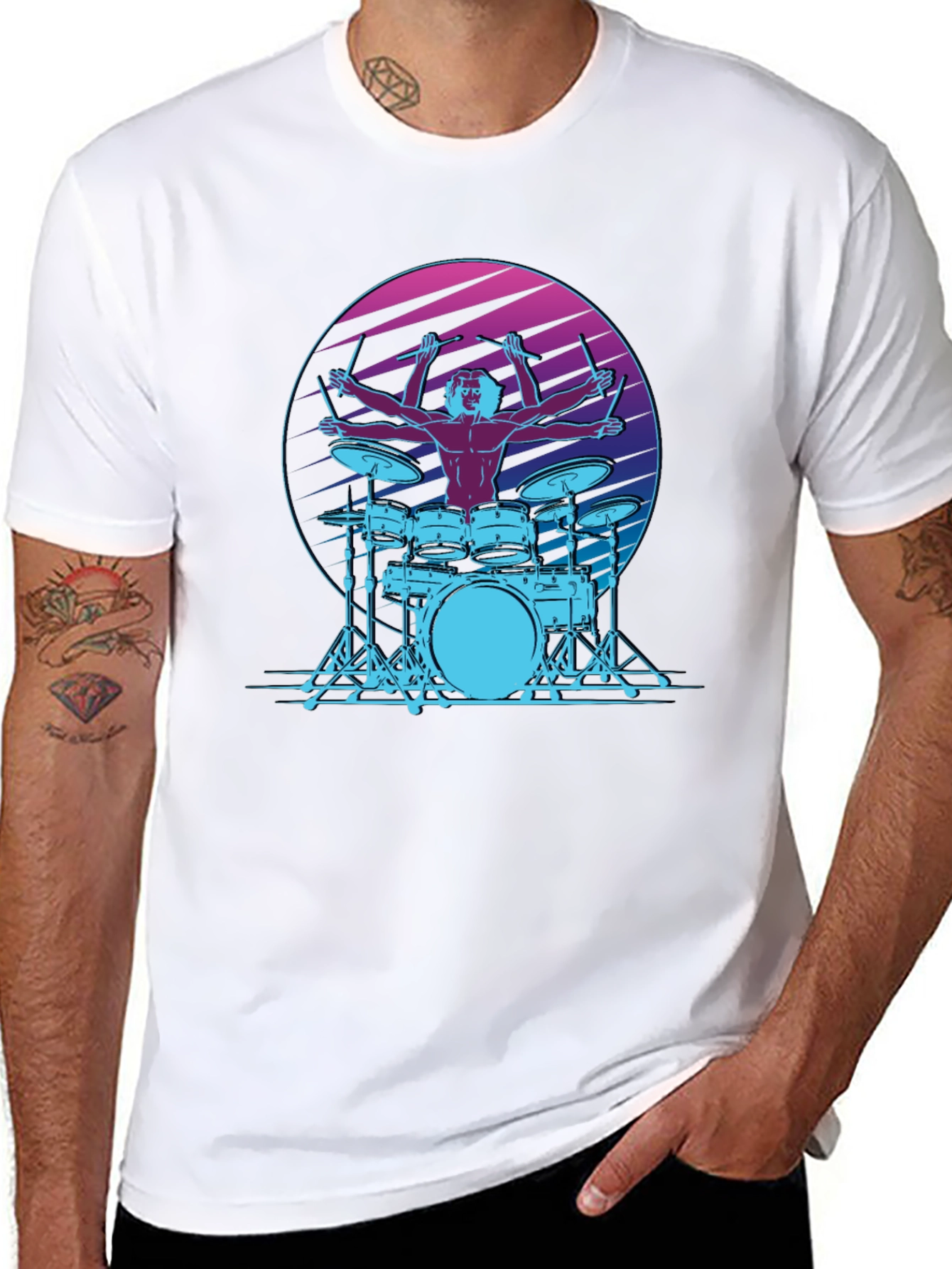 Black Drummer Graphic Tee - Cool Retro Design view 8
