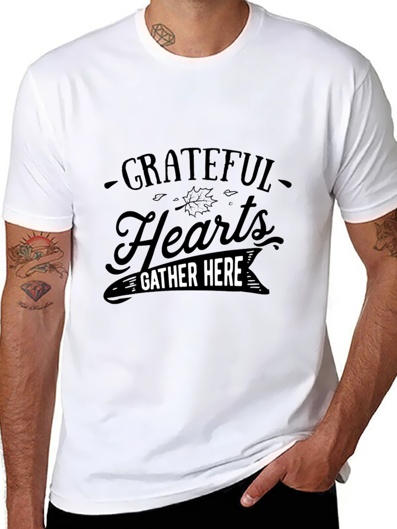 Black Grateful Hearts Gather Here Black T-Shirt view 8