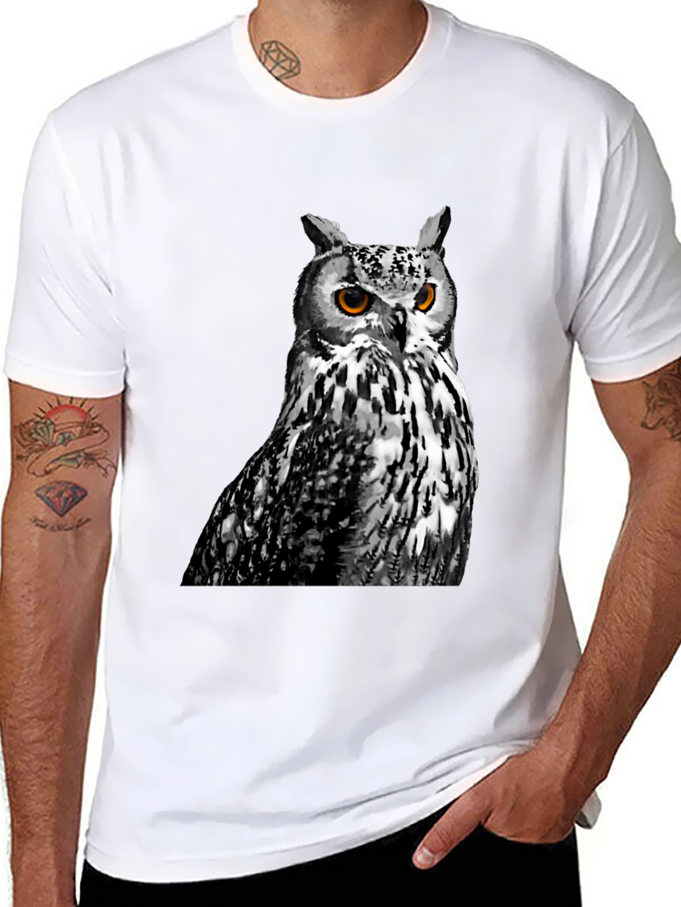 Black Owl Graphic Print Crew Neck T-Shirt view 8