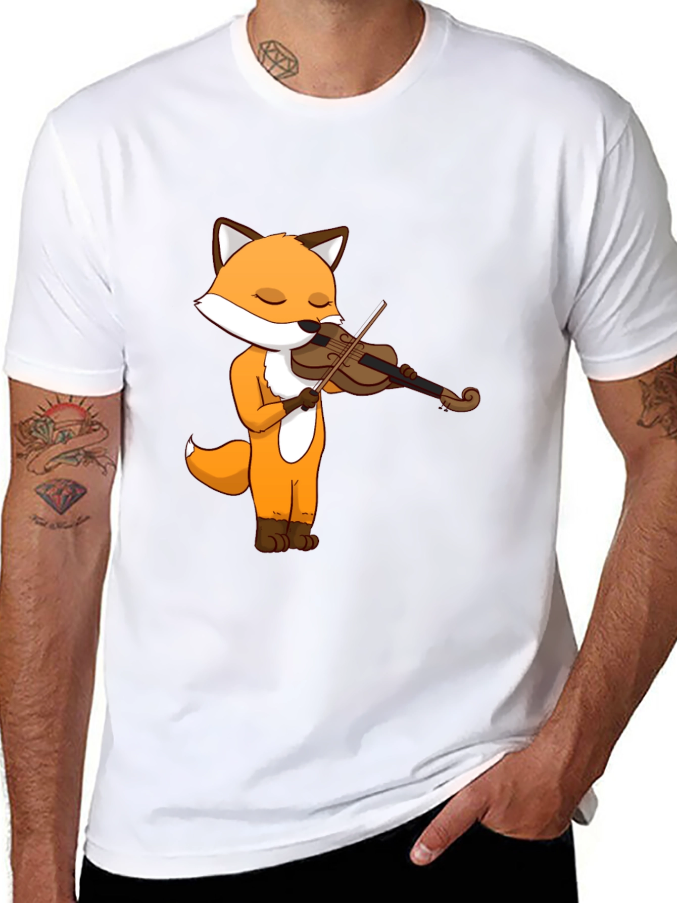 Black Fox Violinist Graphic Tee - Unisex Cotton T-Shirt view 8