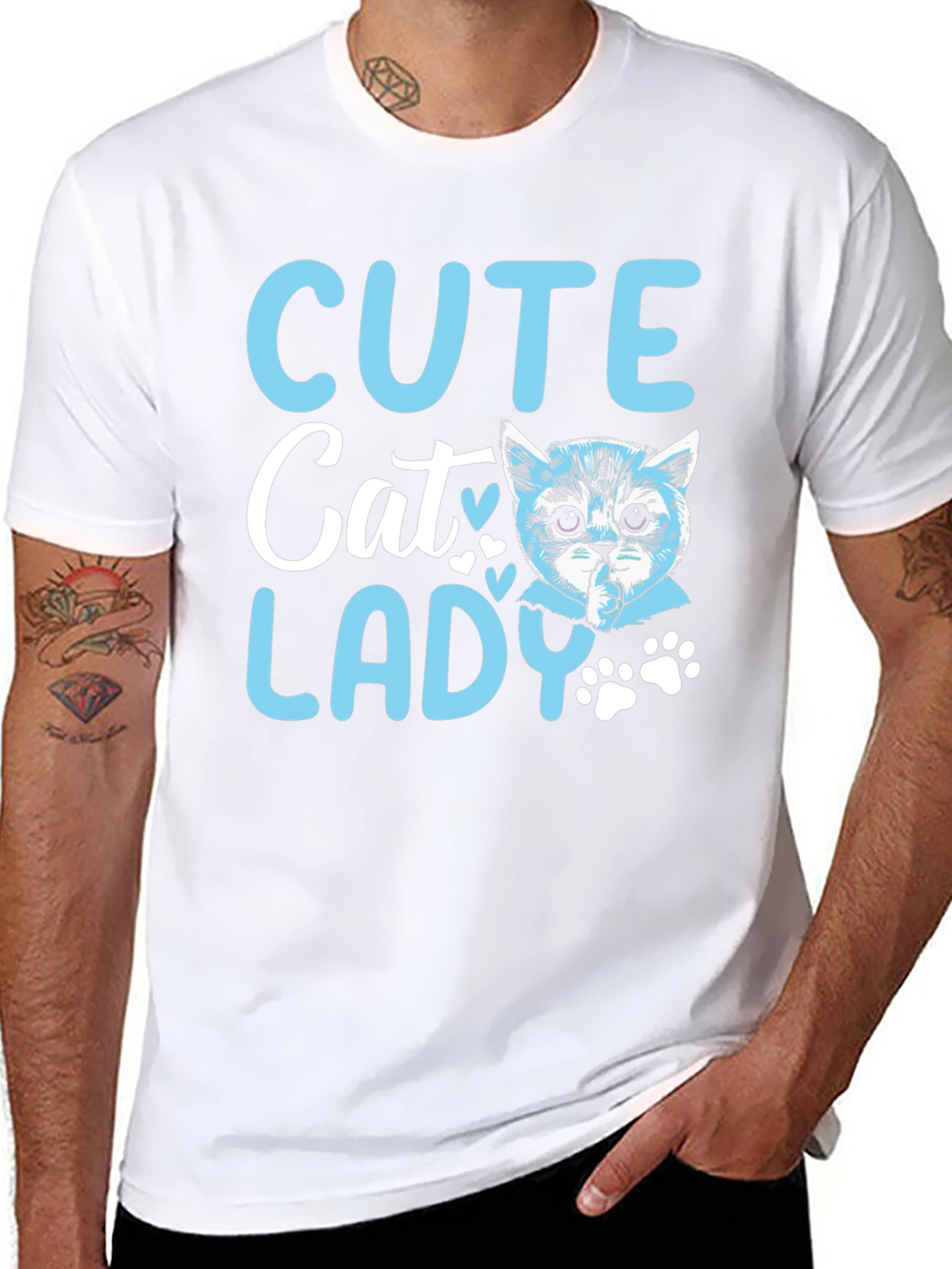 Black Cute Cat Lady Graphic T-Shirt view 8