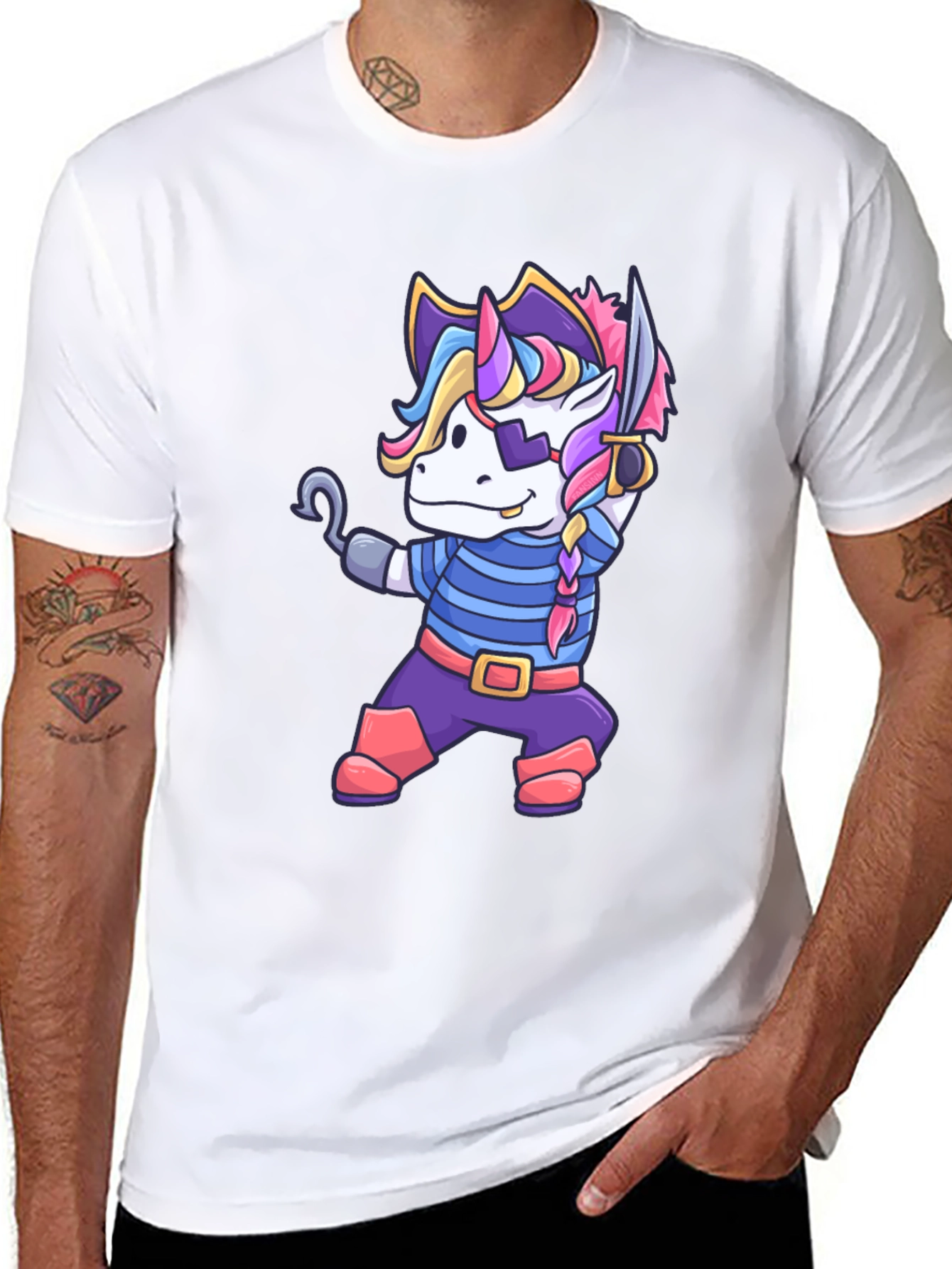 Black Unicorn Pirate T-Shirt - Cartoon Graphic Tee view 8