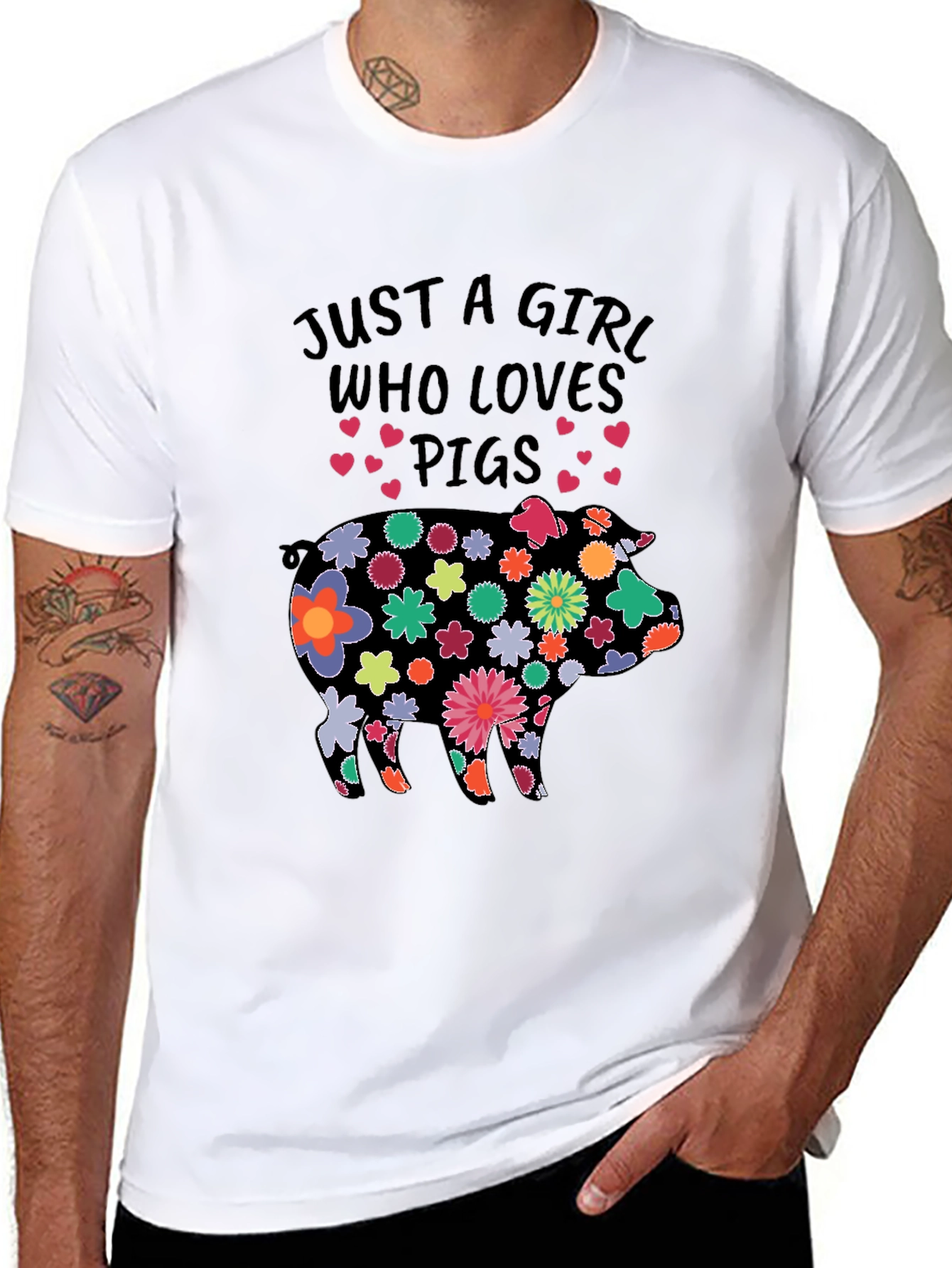 Black Floral Pig T-Shirt - Just a Girl Who Loves Pigs! view 8