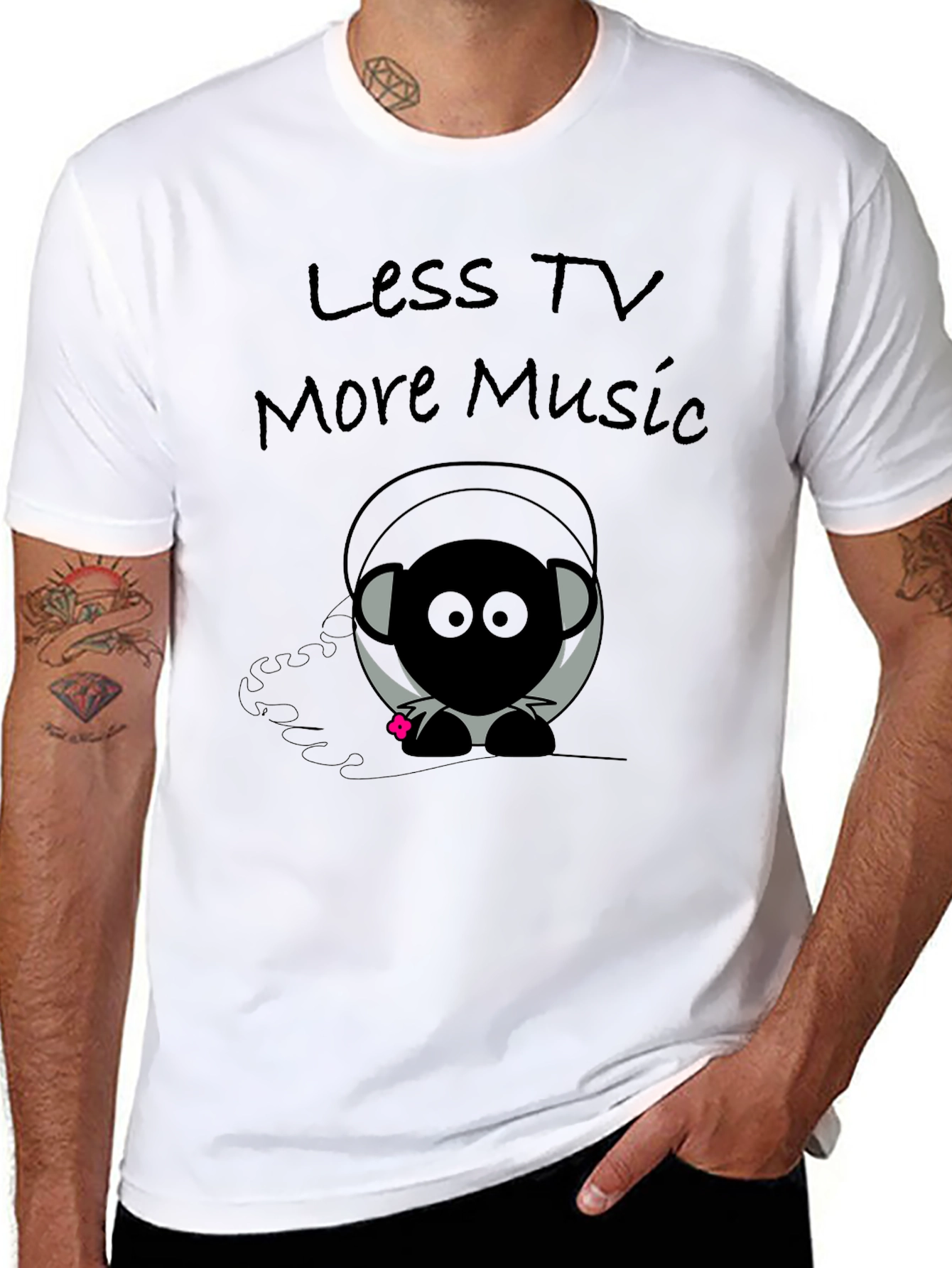 Black Less TV More Music Graphic T-Shirt view 8