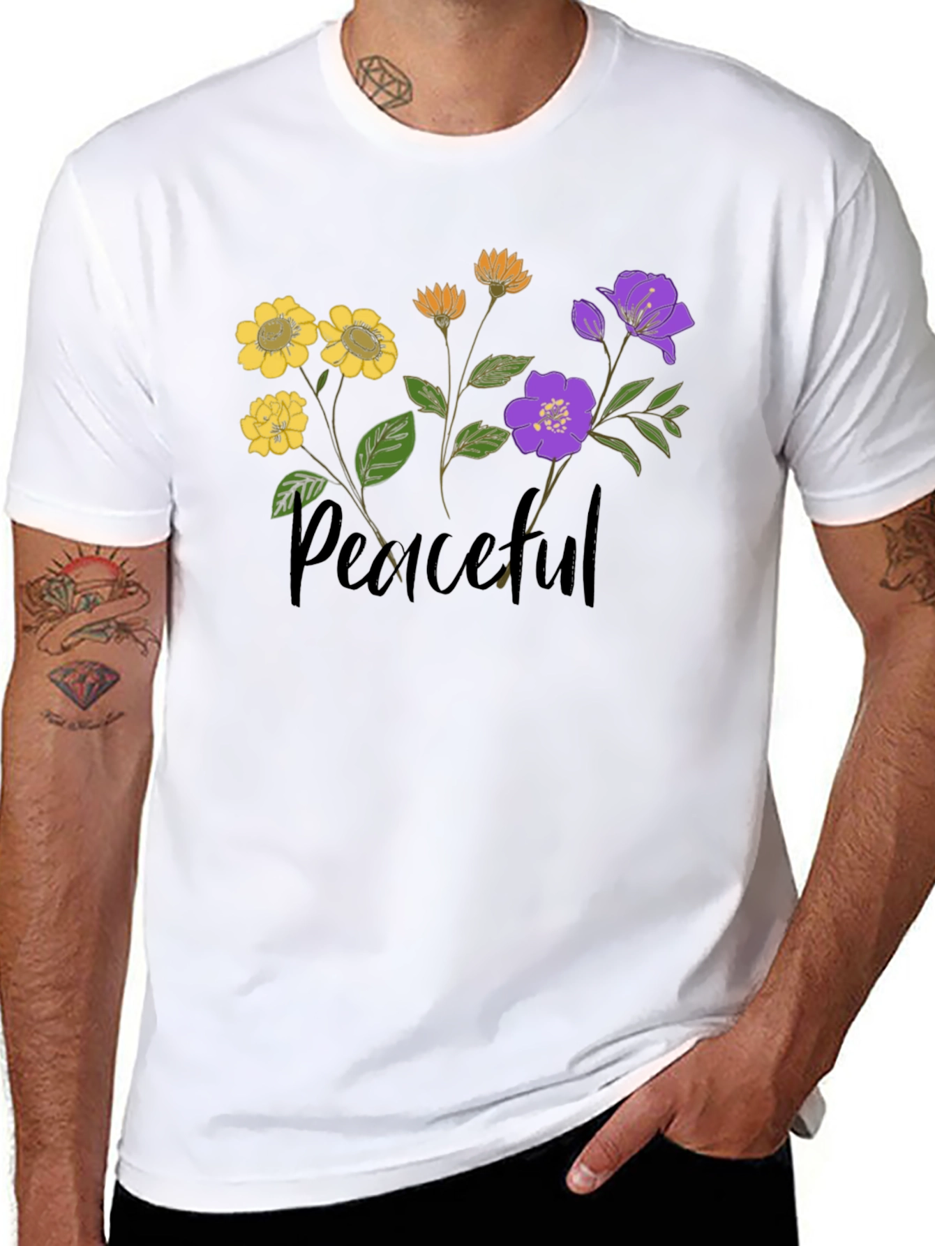 Black Peaceful Flower Graphic Tee view 8