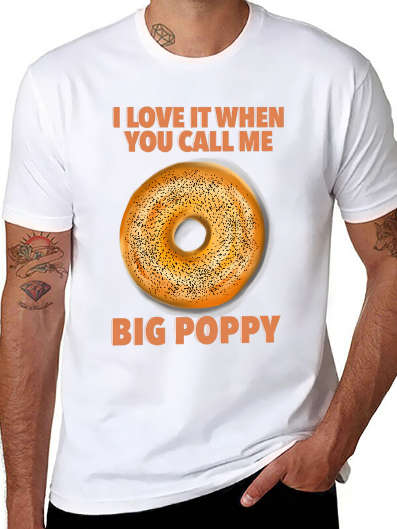 Black Big Poppy Bagel T-Shirt - Funny Foodie Tee view 8