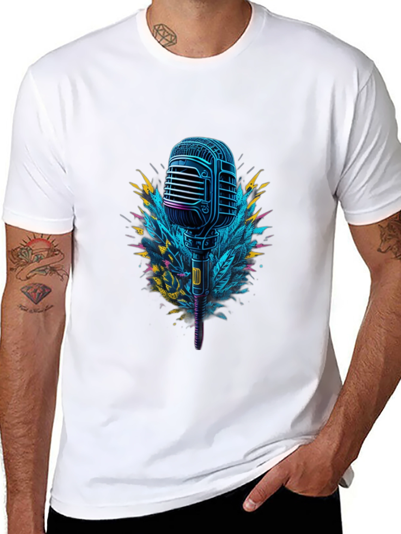Black Retro Microphone Graphic Tee - Cool Musician Style view 8