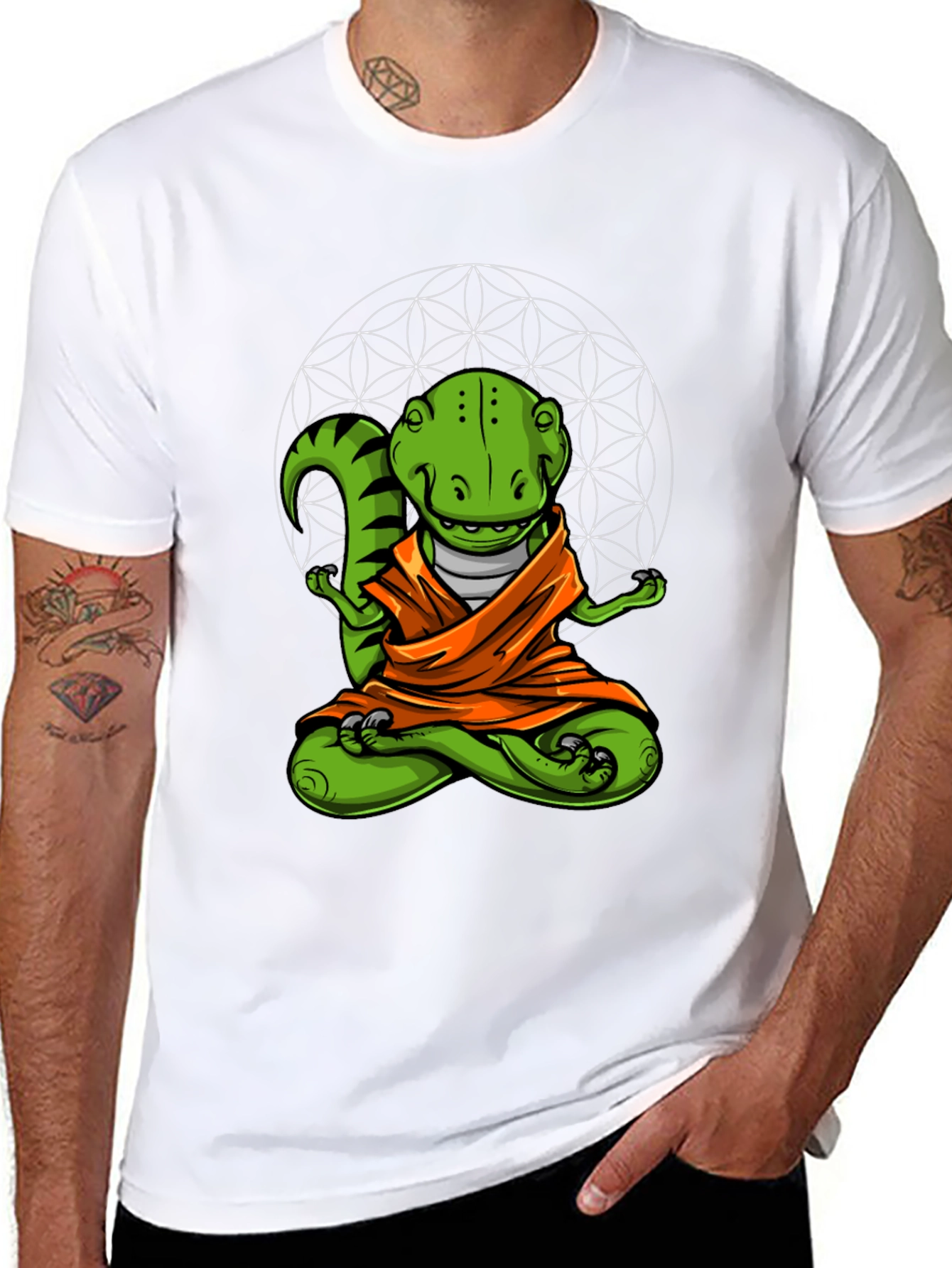 Black Zen Dino T-Shirt - Meditating Reptile Tee view 8
