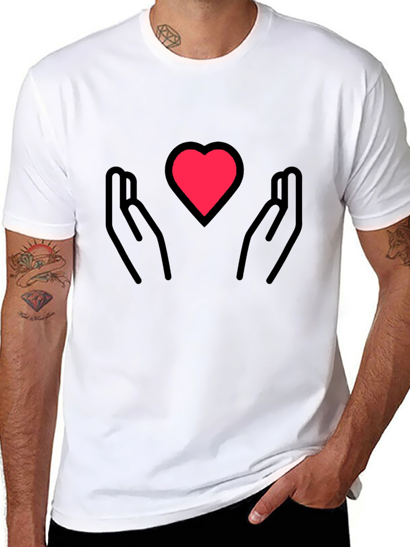 Black Heart in Hands Graphic Tee - Black Cotton Blend view 8