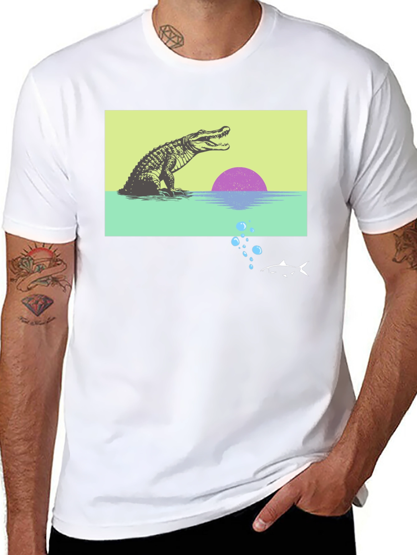 Black Retro Gator Sunset Graphic Tee view 8