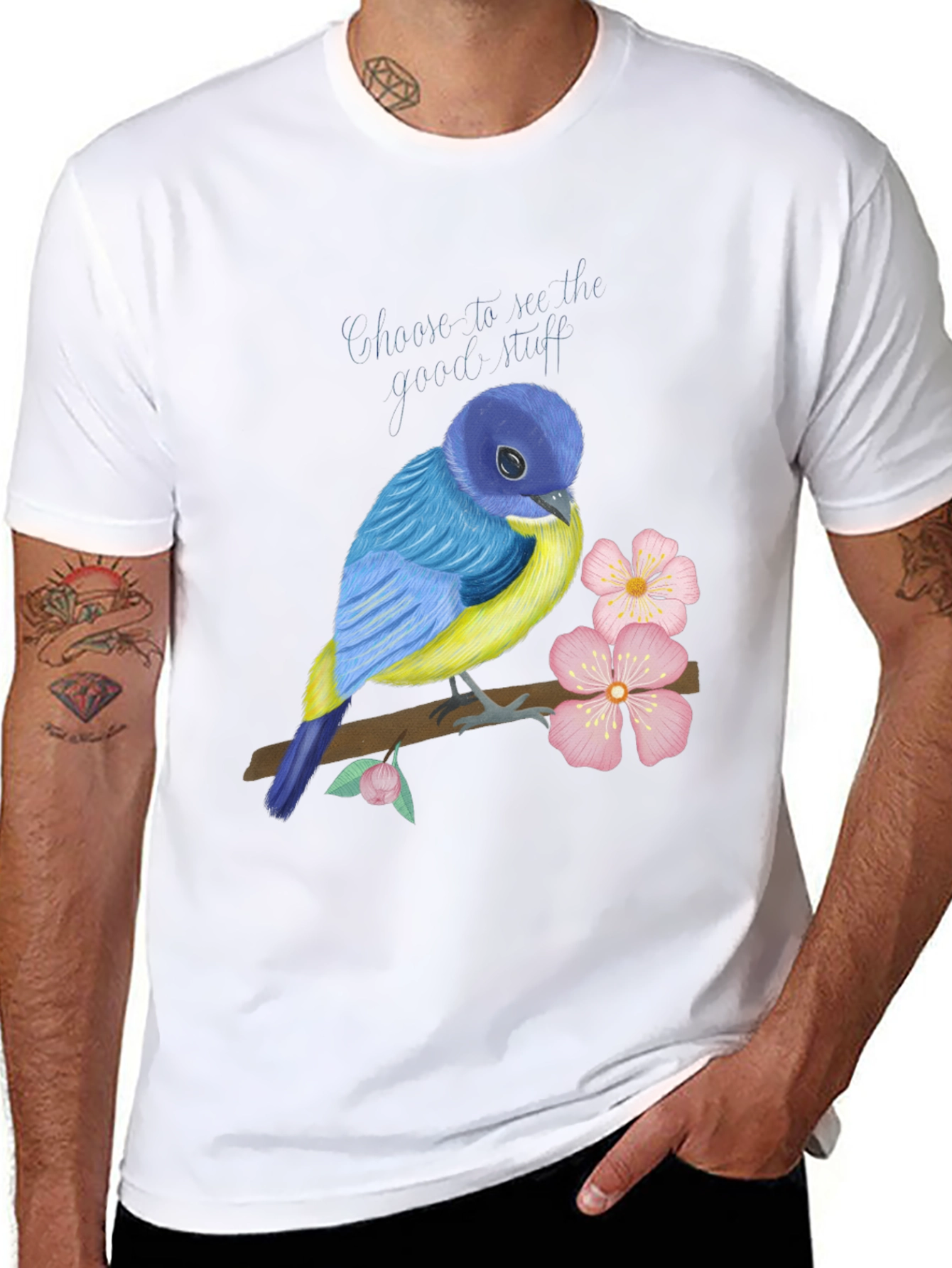 Black Blue Bird Graphic T-Shirt - Choose to See the Good view 8
