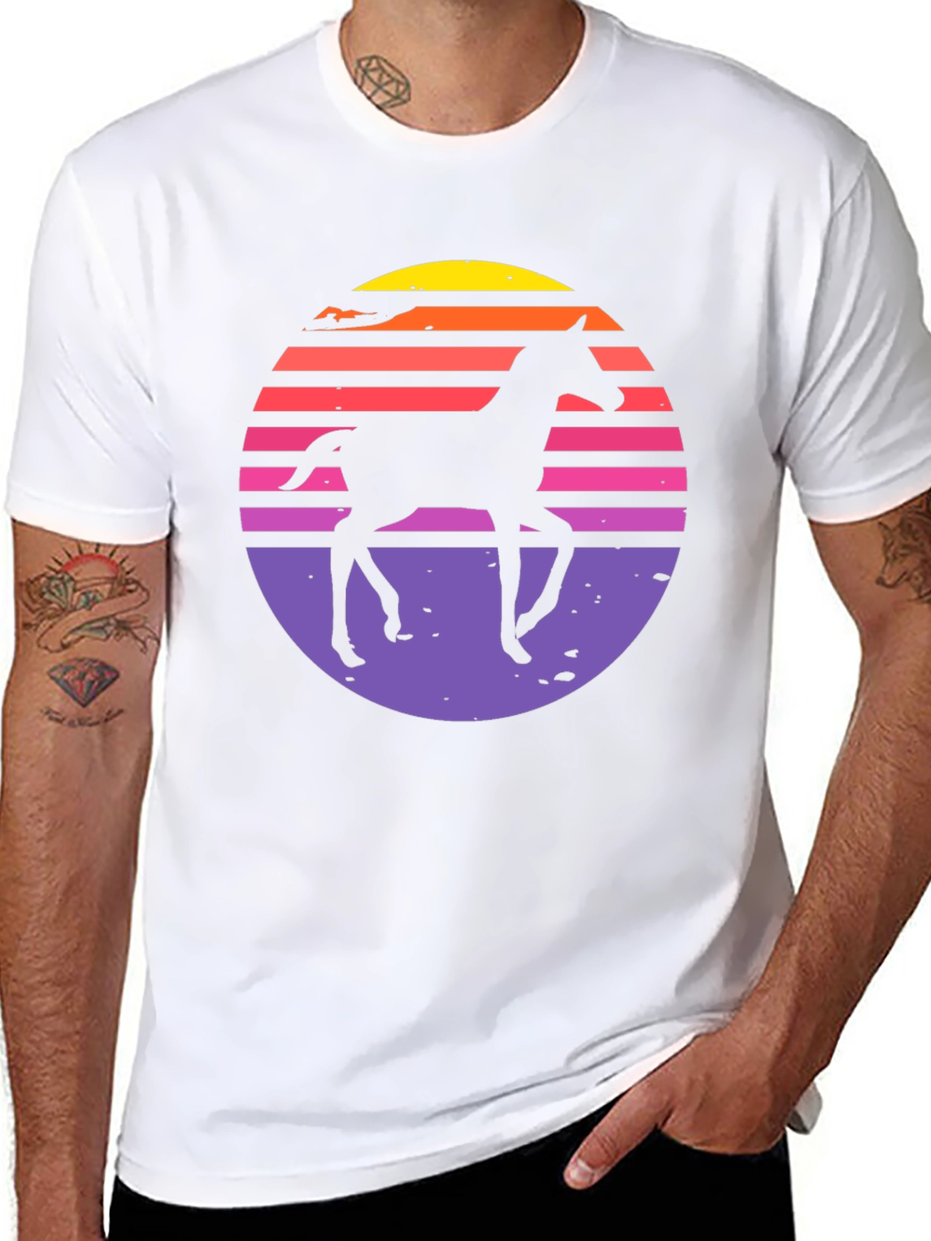 Black Retro Horse Sunset Graphic T-Shirt view 8