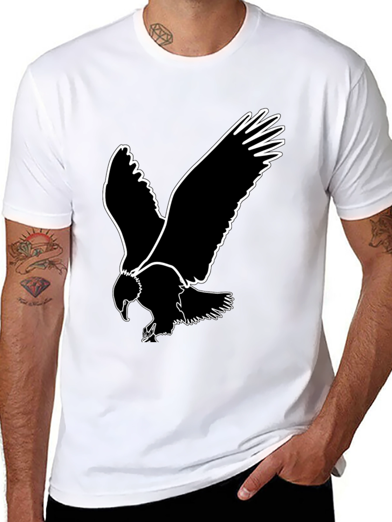Black Bold Eagle Graphic Tee - Black Cotton T-Shirt view 8