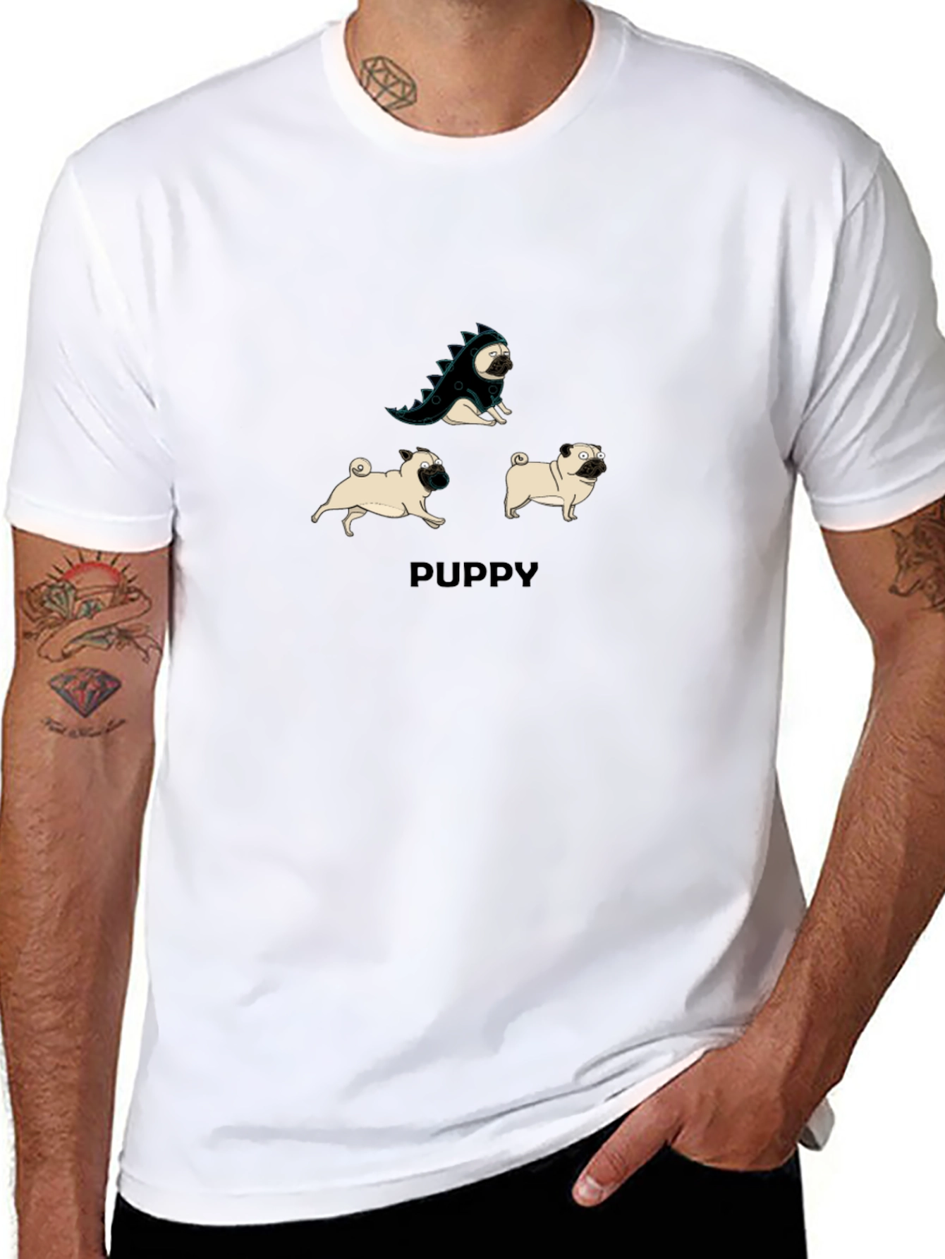 Black Puppy Pug T-Shirt: Dino & Friends Graphic Tee view 8