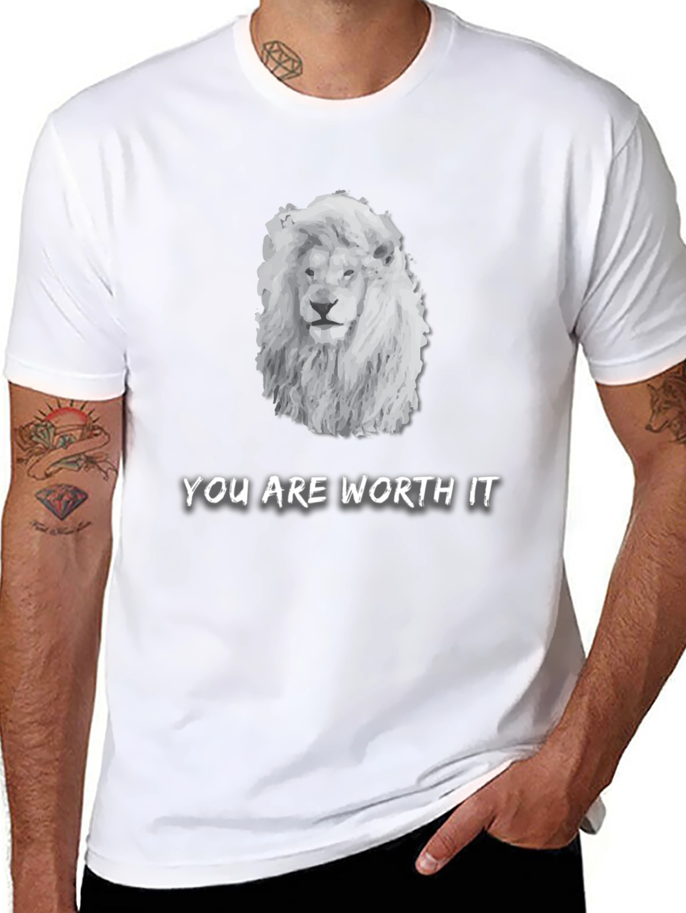Black Lion Graphic Tee - "You Are Worth It" Unisex T-Shirt view 8