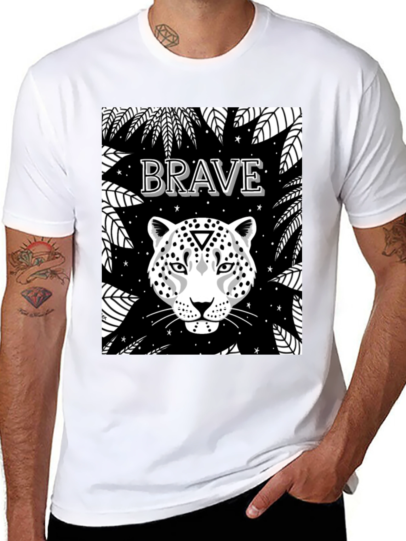 Black Brave Leopard Graphic Tee - Black Crew Neck view 8