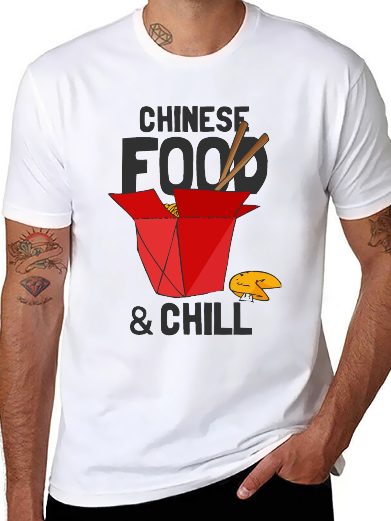 Black Chinese Food and Chill Graphic T-Shirt view 8