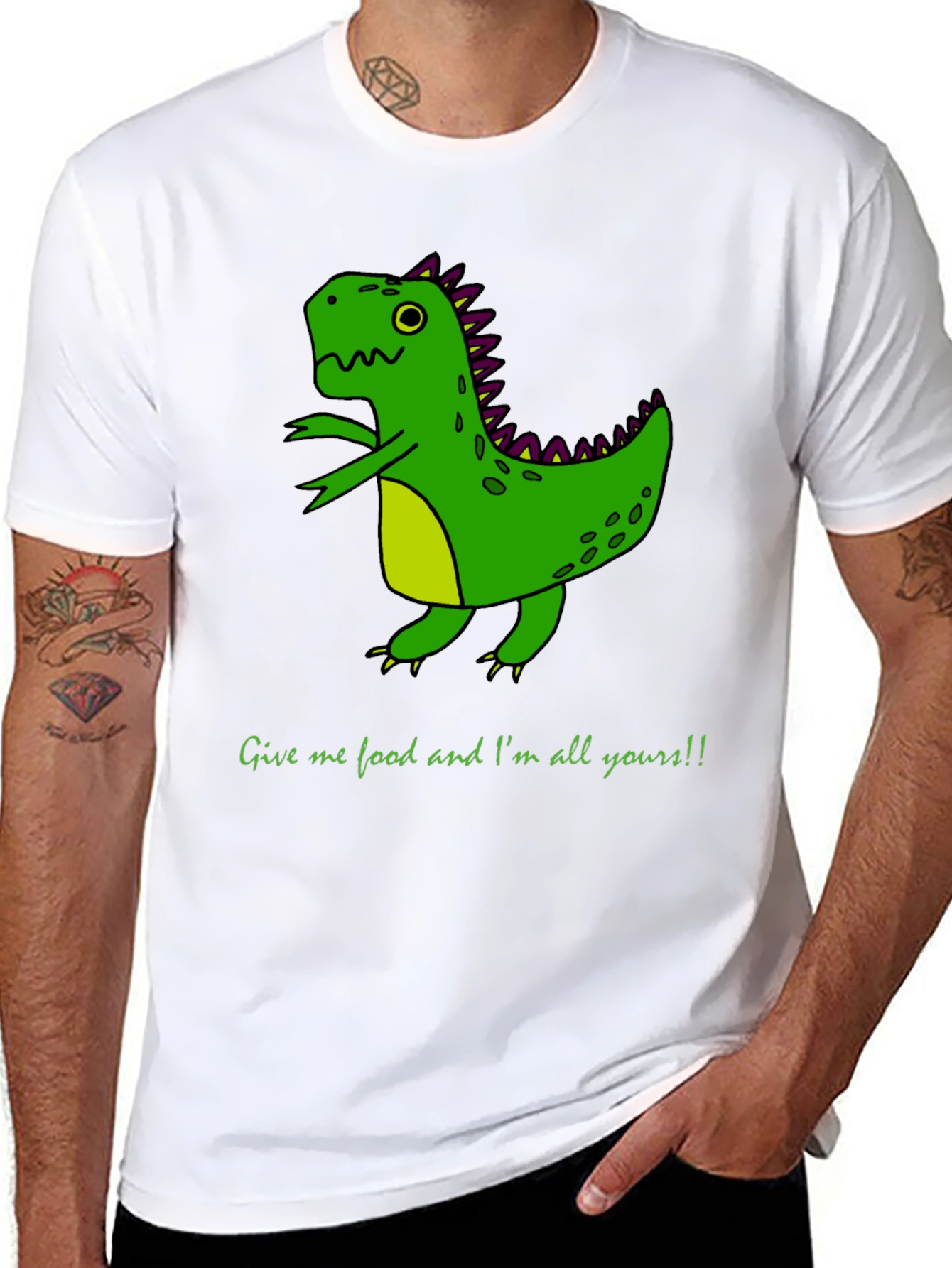 Black Funny Dinosaur Graphic Tee - Give me Food! view 8