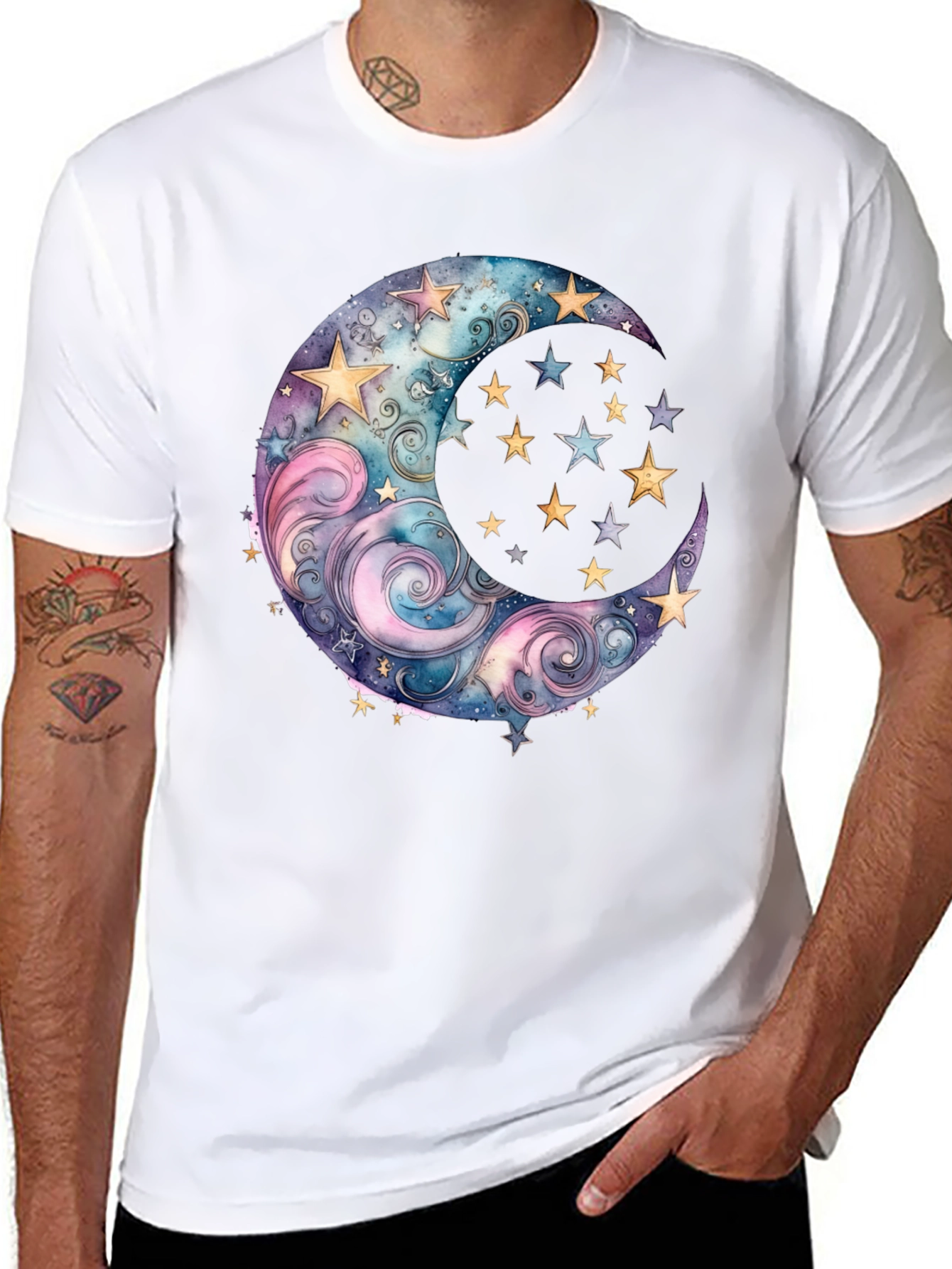 Black Celestial Moon and Stars Graphic Tee - Black view 8