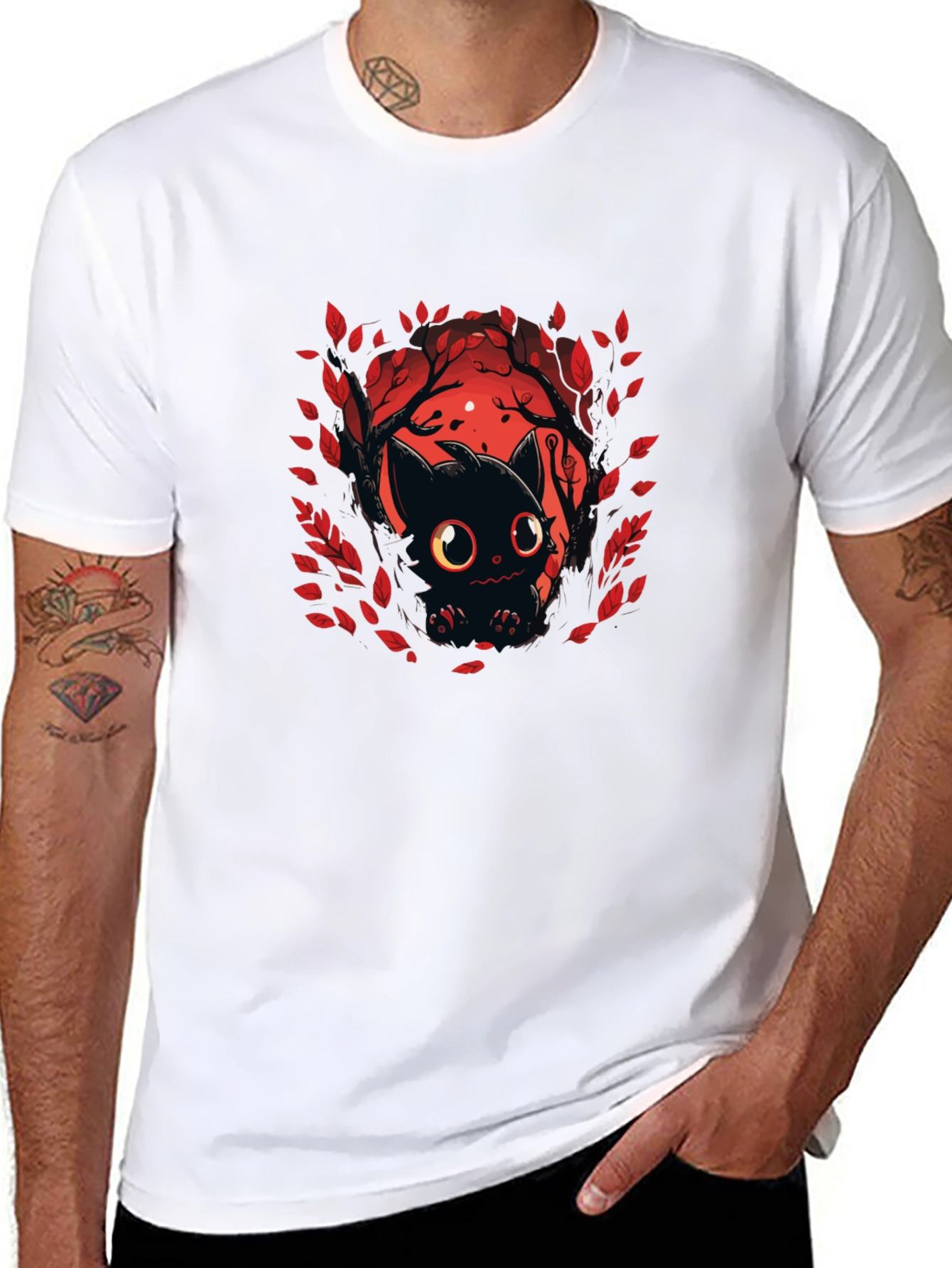 Black Cute Black Cat T-Shirt - Halloween Design view 8