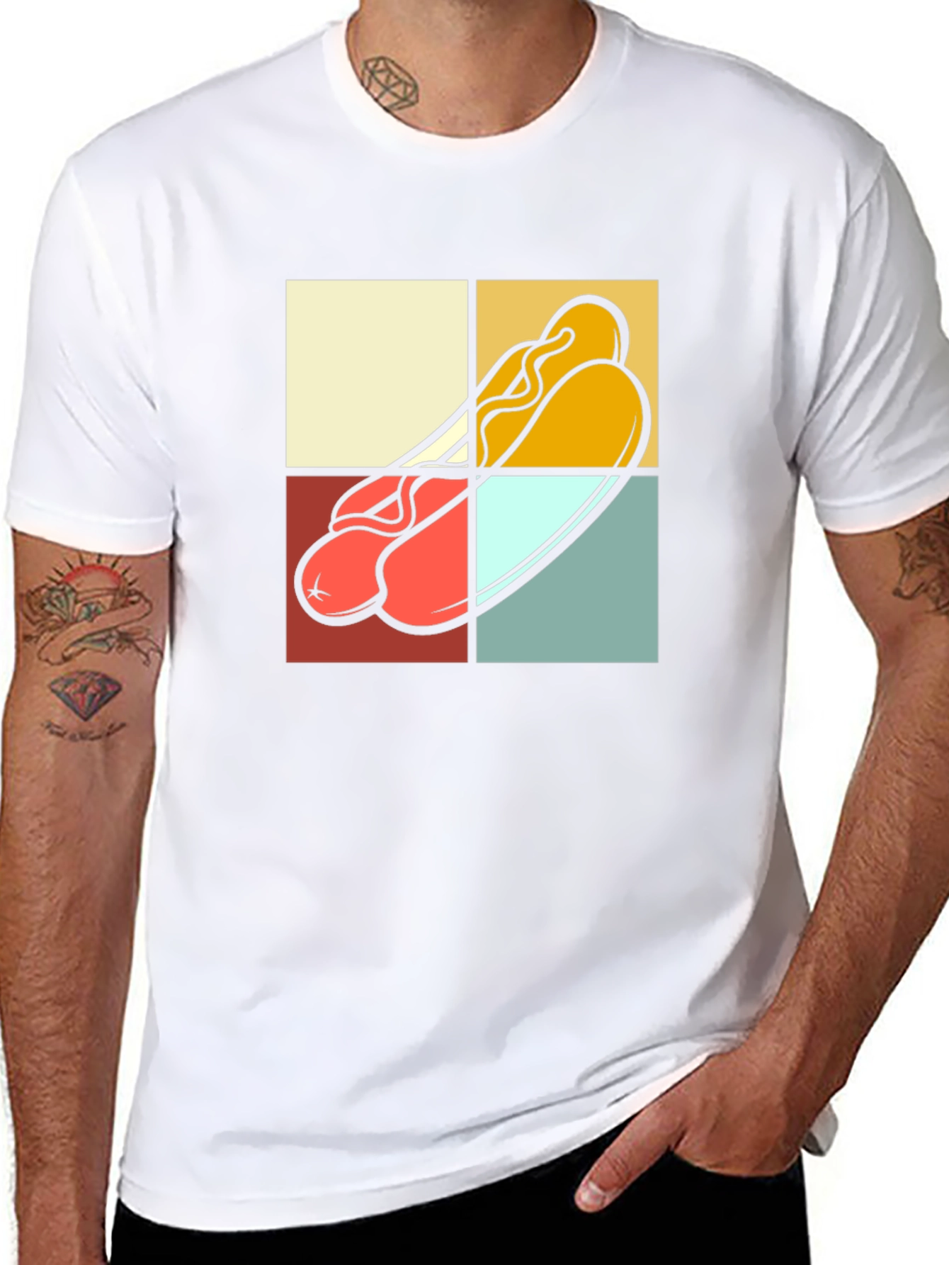 Black Retro Hotdog Graphic T-Shirt - Black Cotton Tee view 8