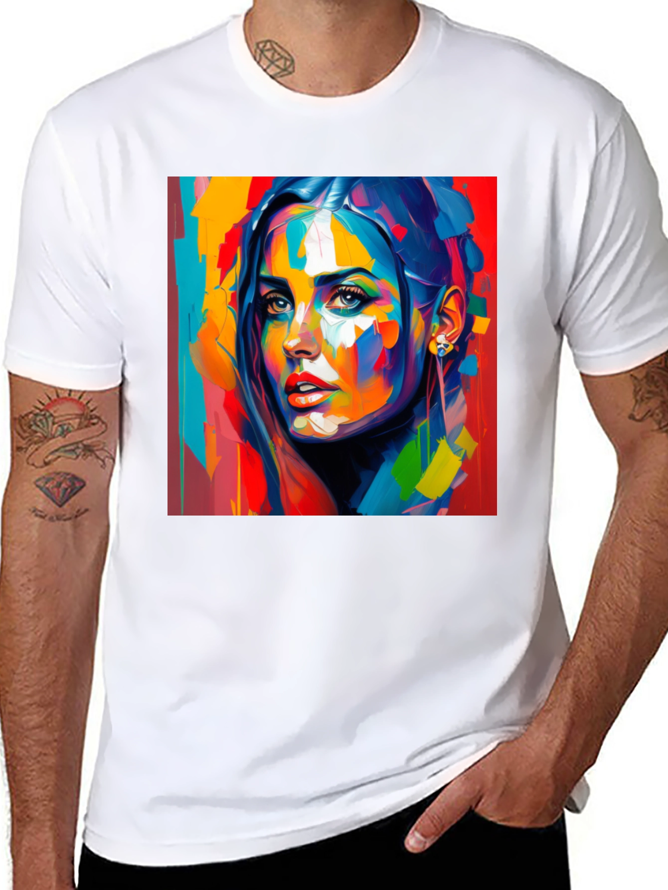 Black Abstract Woman Art Print Black T-Shirt view 8