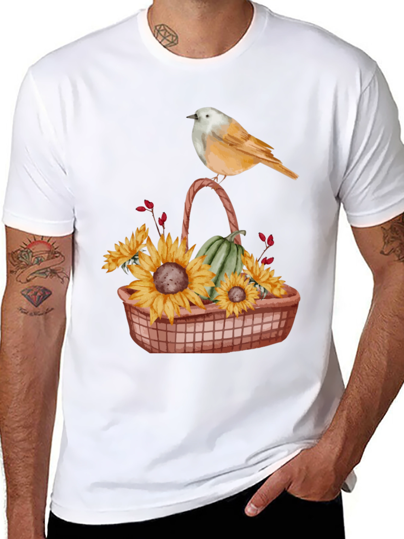 Bird & Basket of Sunflowers Graphic Tee - 8