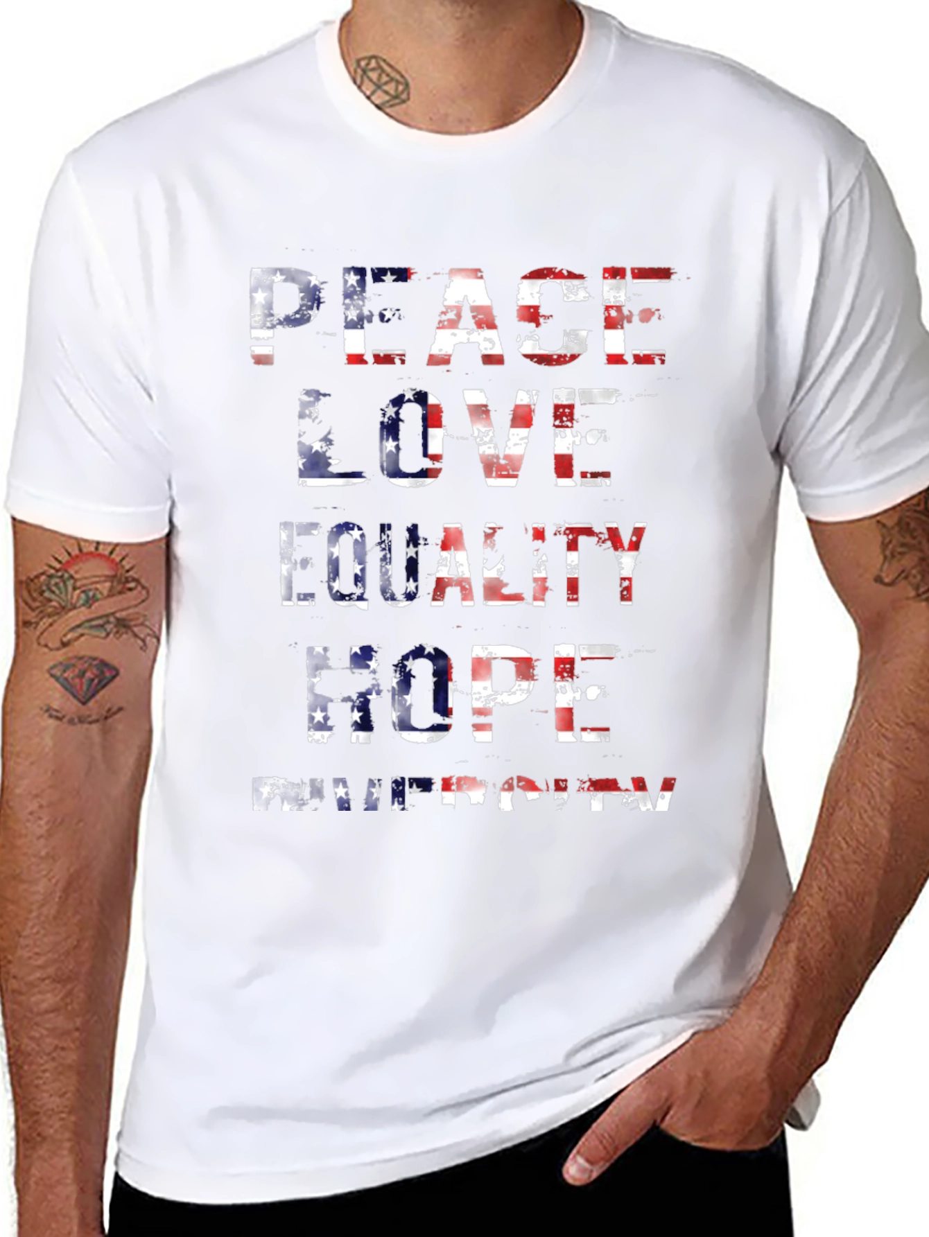 Black Peace Love Equality American Flag T-Shirt view 8