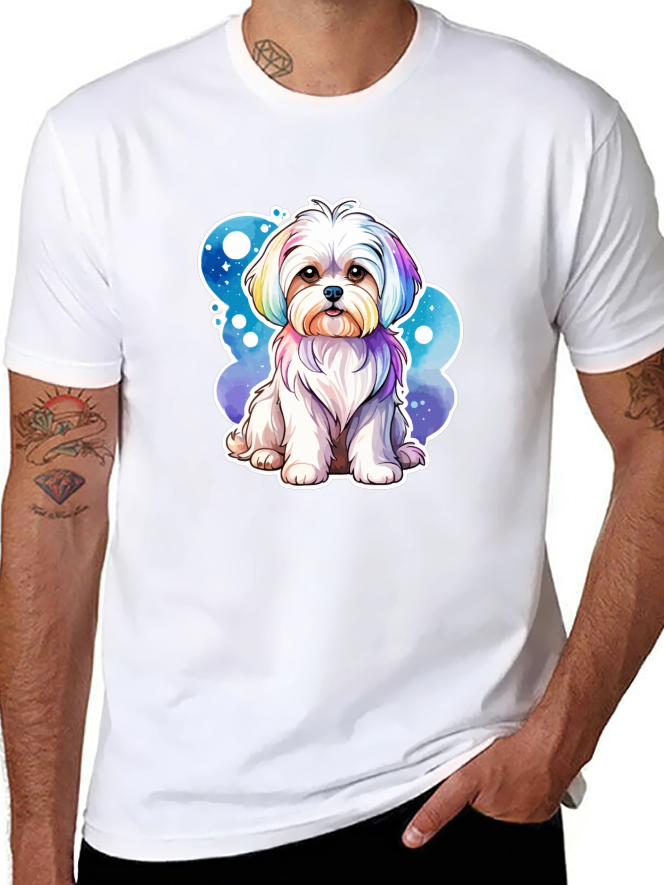 Black Rainbow Maltese Dog Graphic Tee view 8