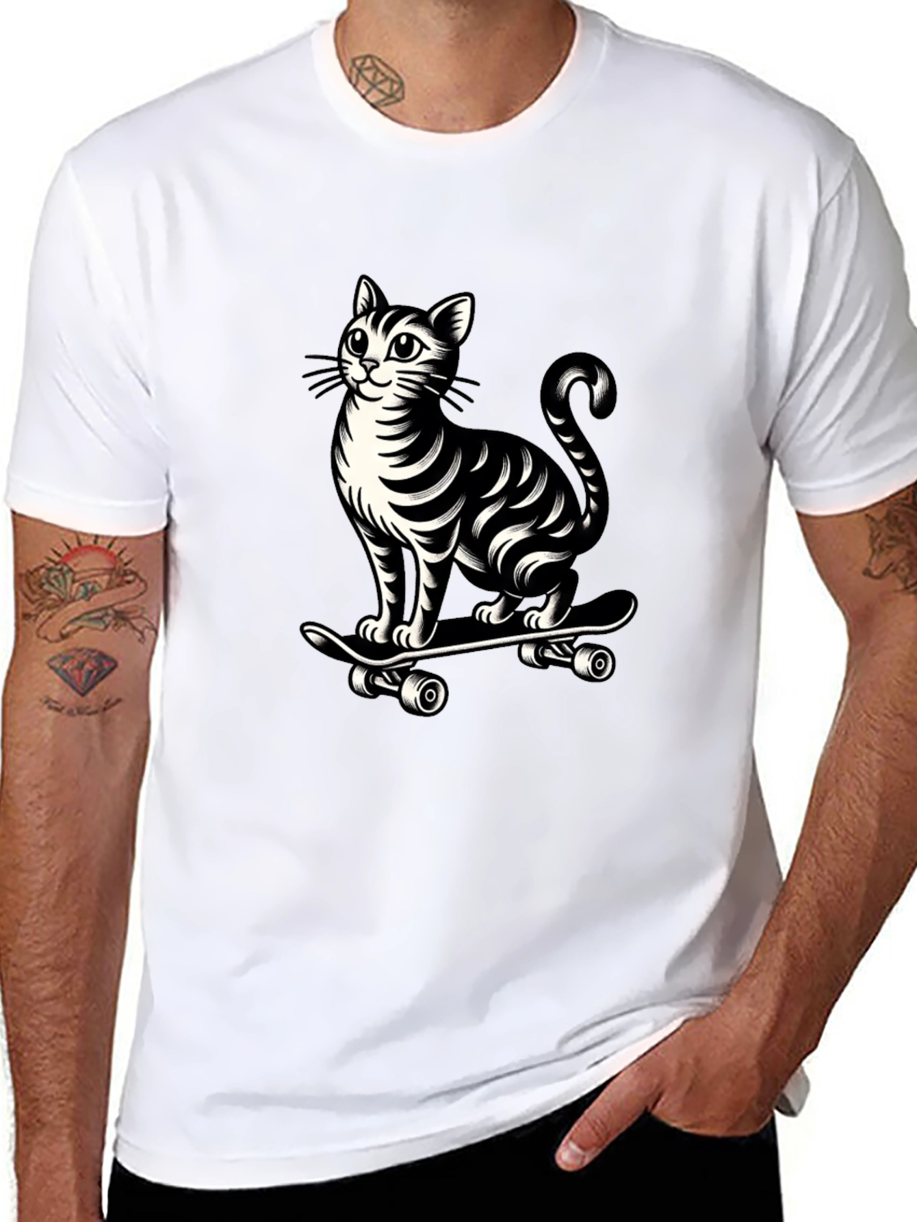 Black Cat on Skateboard Graphic Tee - Cool & Unique Design view 8