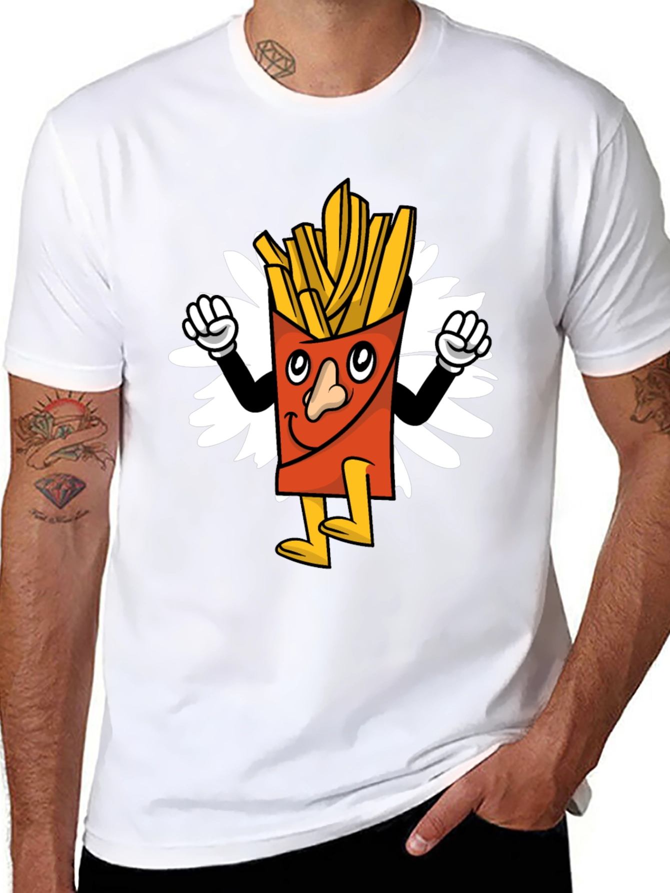 Black Cartoon Fries Graphic Tee - Black Casual T-Shirt view 8