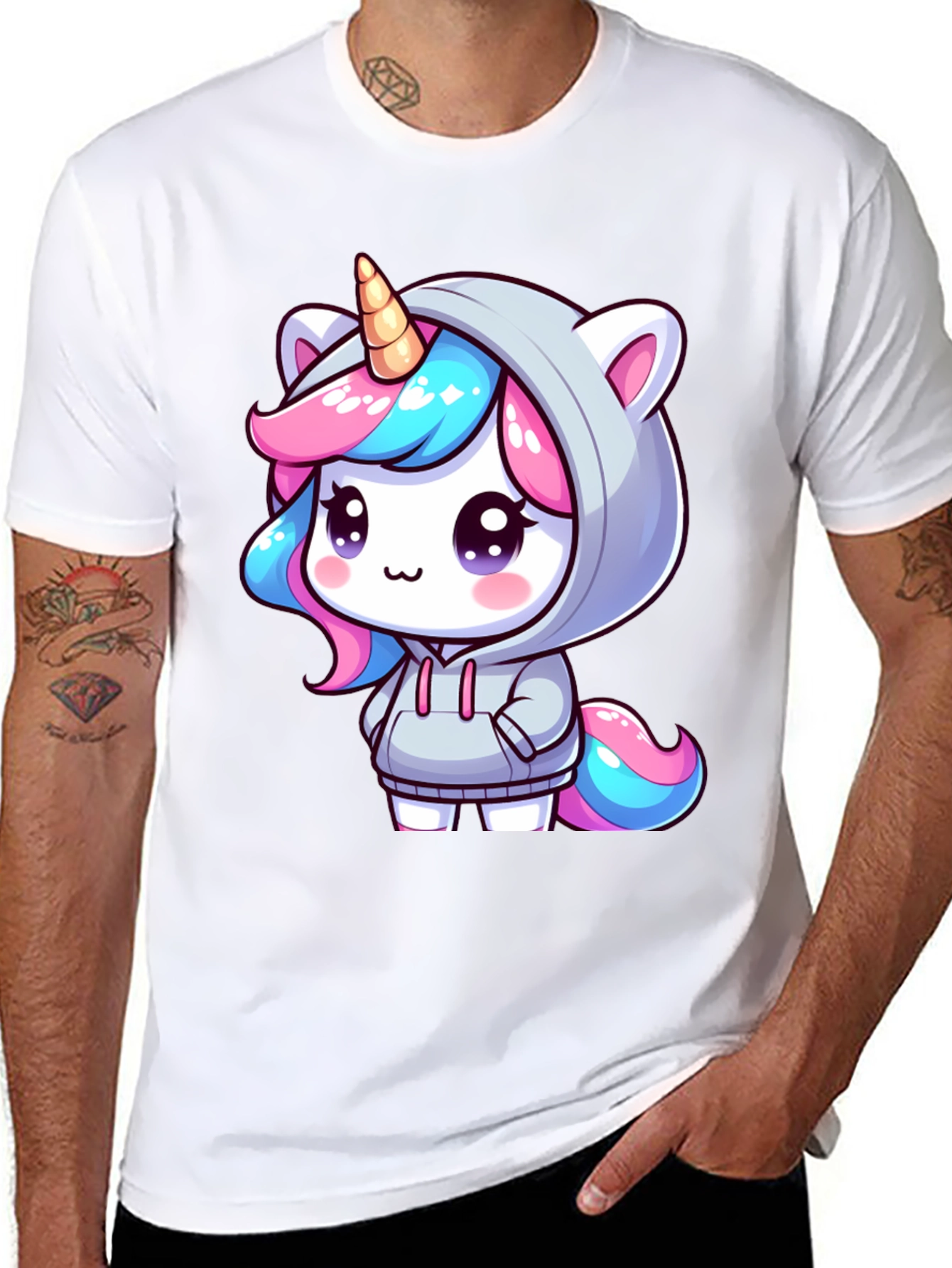 Black Unicorn Hoodie Graphic Tee - Men's Black T-Shirt view 8